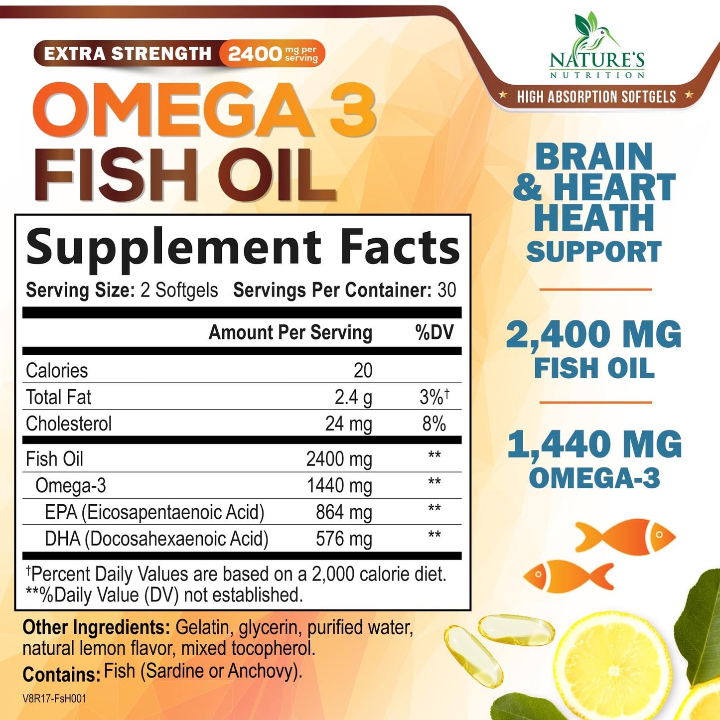 Nature's Nutrition Omega-3 Fish Oil Supplements Softgels 60
