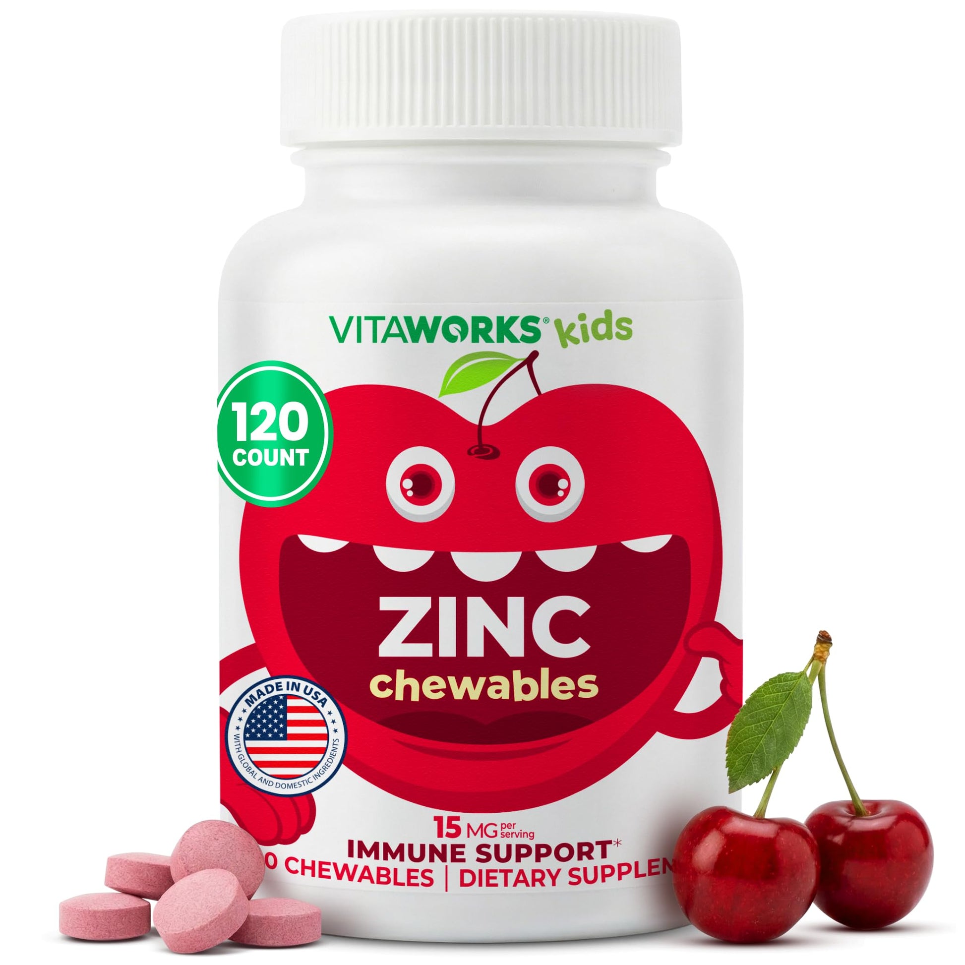 VitaWorks Kids Zinc 15mg Chewable Tablets, 120 Count