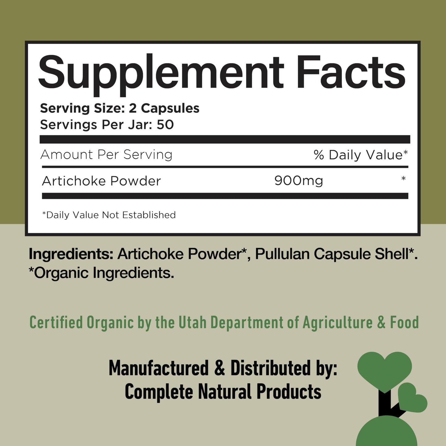 Complete Natural Products Artichoke Capsules 450mg, 100 Capsules