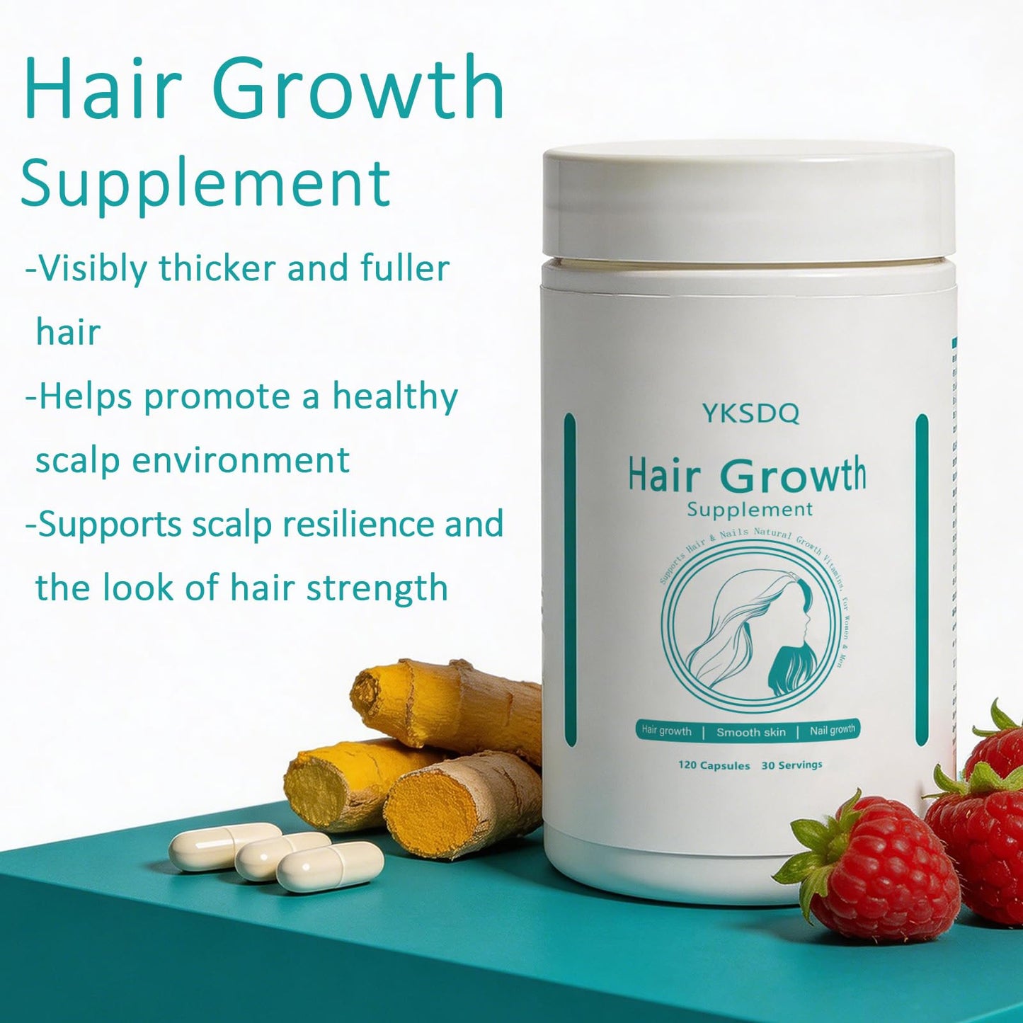 WOJJ Hair Growth Biotin 10000mcg Supplement with Vitamins A C D E & Calcium - 30-in-1 Formula for Hair & Nails Support, for Women & Men, Capsule, 120 Count