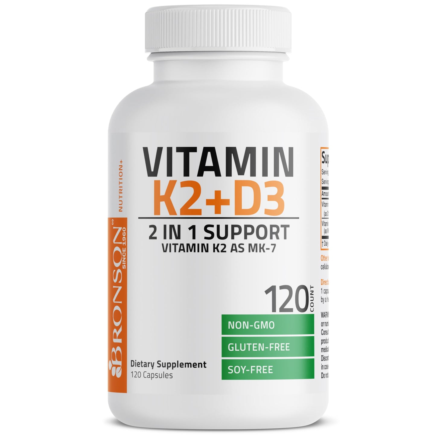 Bronson Vitamin K2 D3 (MK7) Supplement 2-in-1 D3 & K2 Complex Capsule, 120 Count