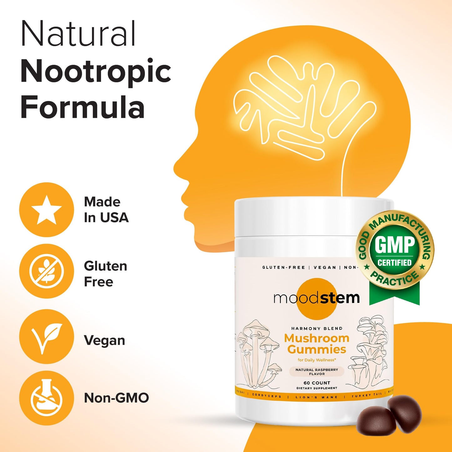 Moodstem Mushroom Harmony Blend Daily Mushroom Supplement Gummy 60-count