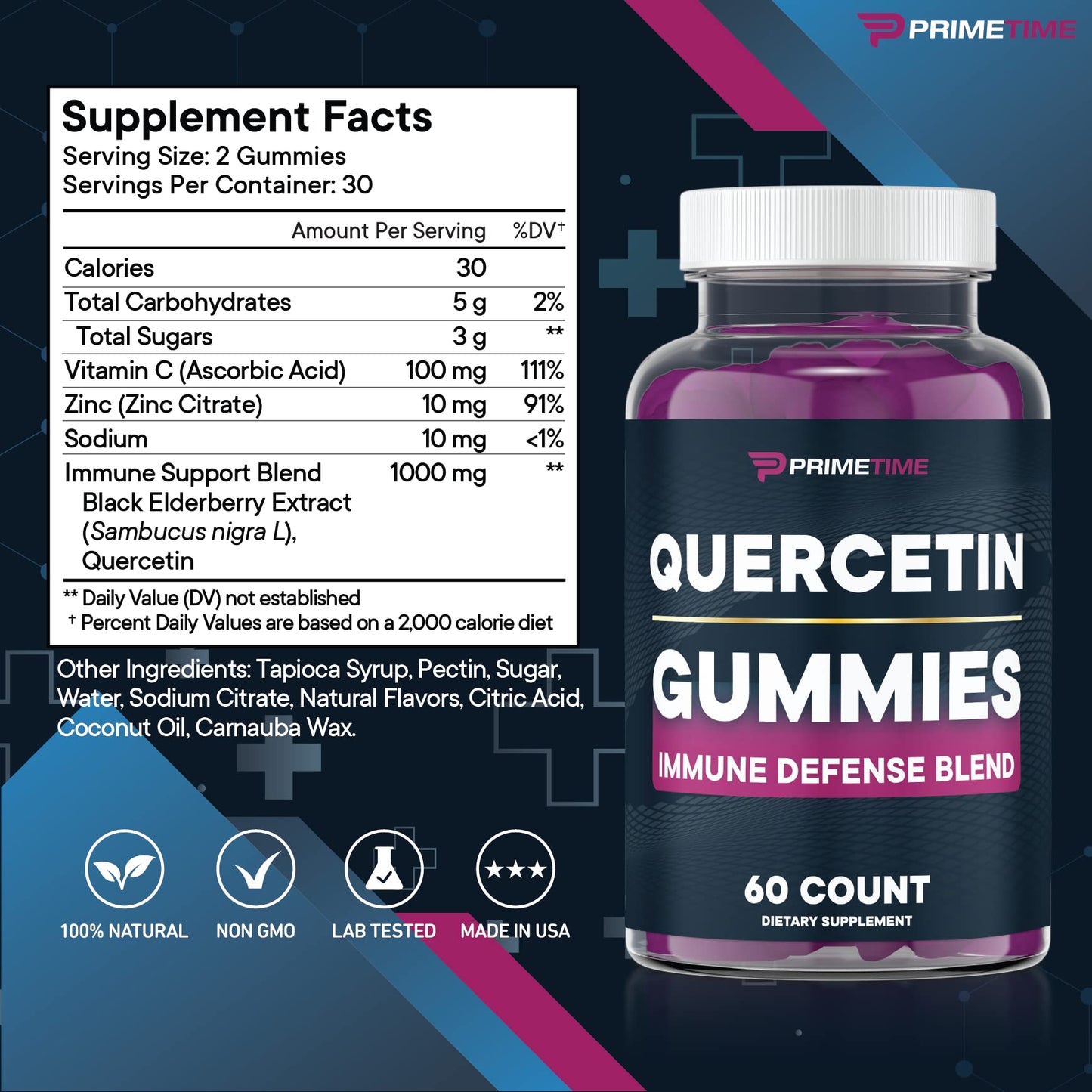 Primetime Sports Quercetin Zinc Vitamin C 1000mg Gummies with Elderberry Flavonoids, 240 Gummies