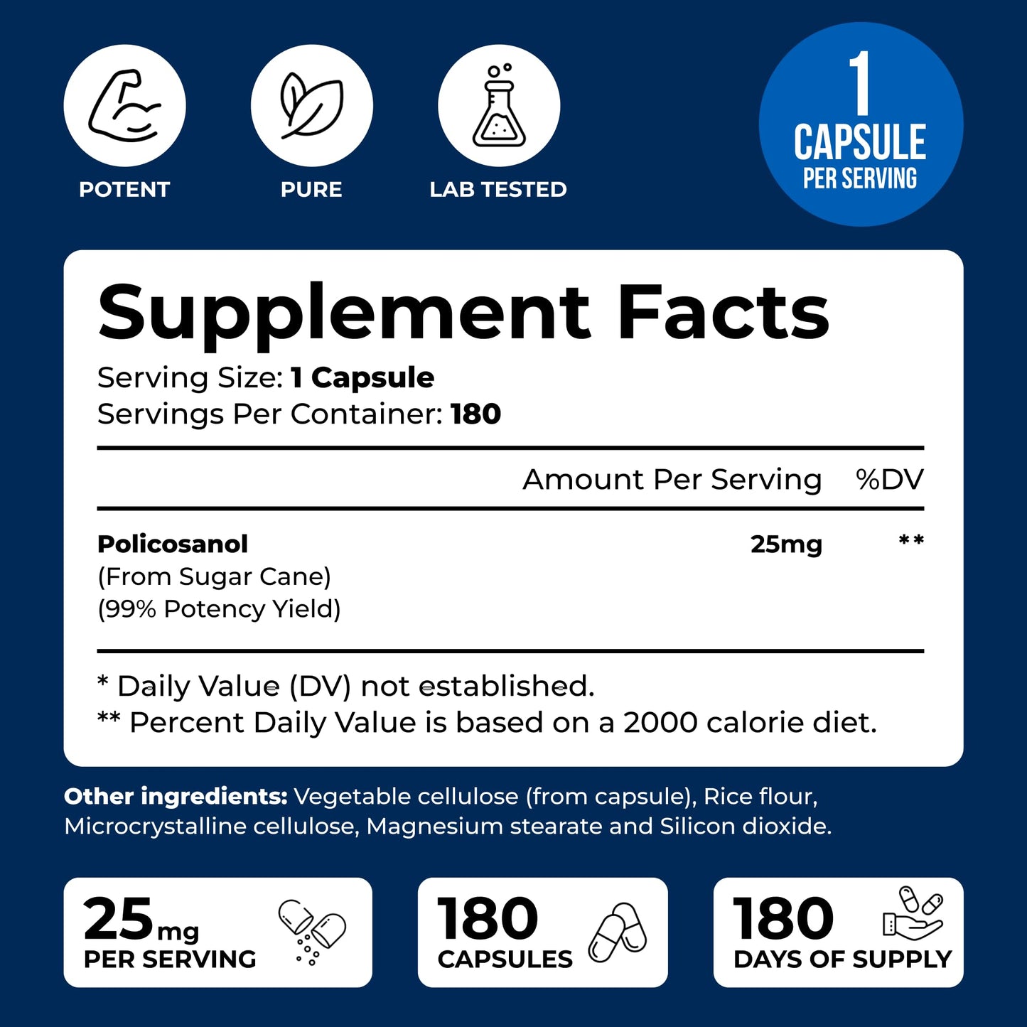 We Like Vitamins Policosanol 25mg Capsules 180 Count