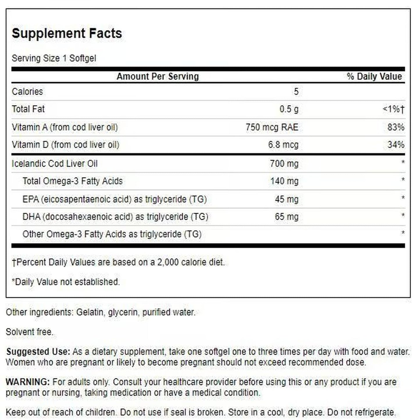 Swanson Cod Liver Oil with Vitamin A 700 mg Softgels, 250 Count