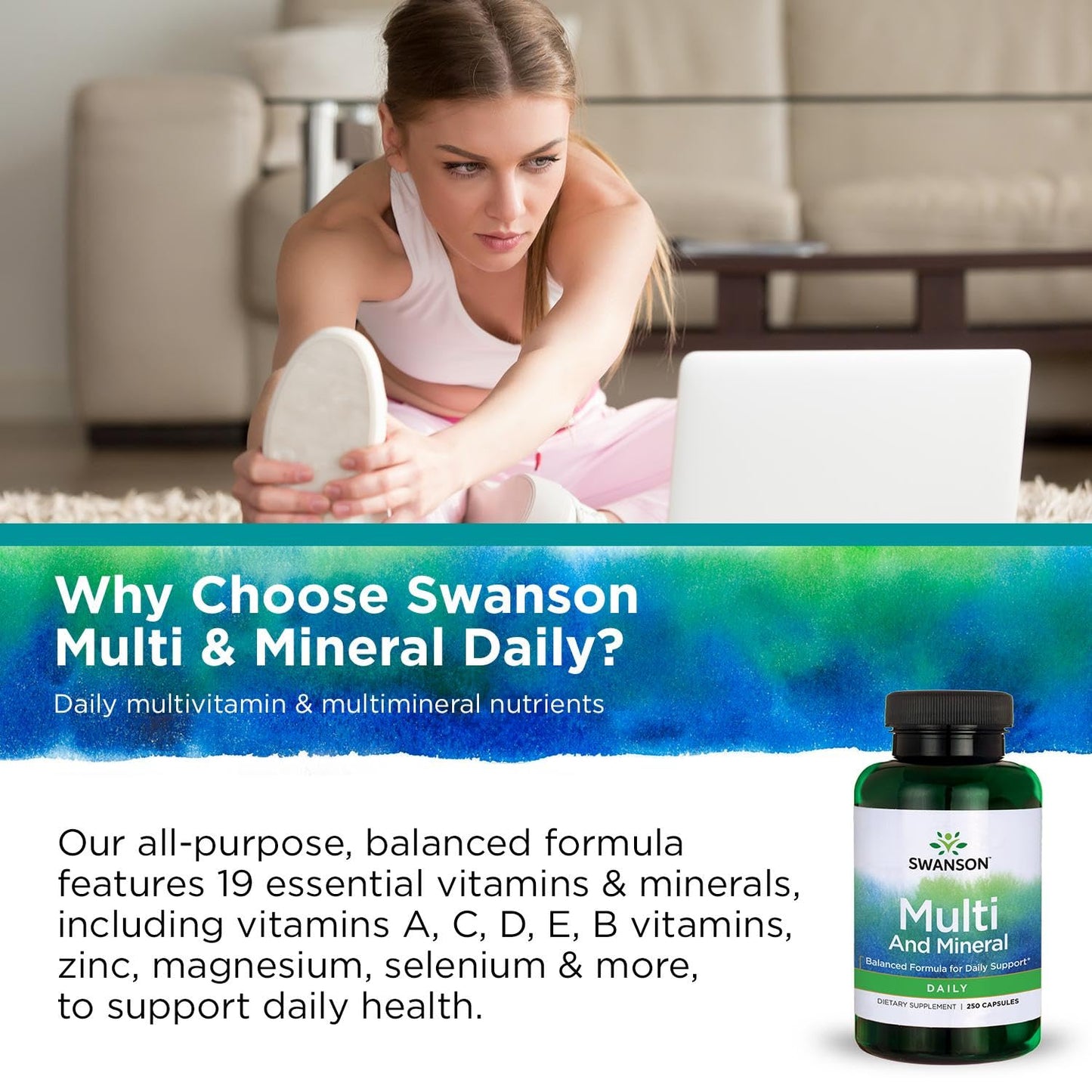 Swanson Multi and Mineral Daily Men's Women's Multivitamin Multimineral Health Supplement Capsule 250