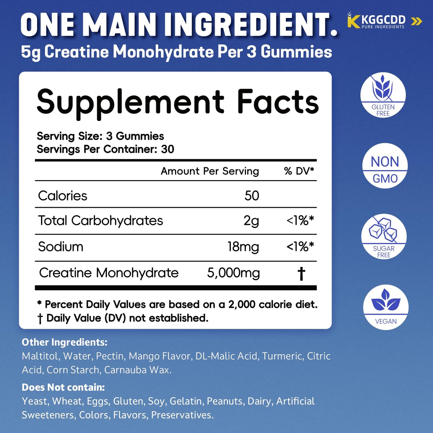 KGGCDD Creatine Monohydrate, Gummy, 90 Count
