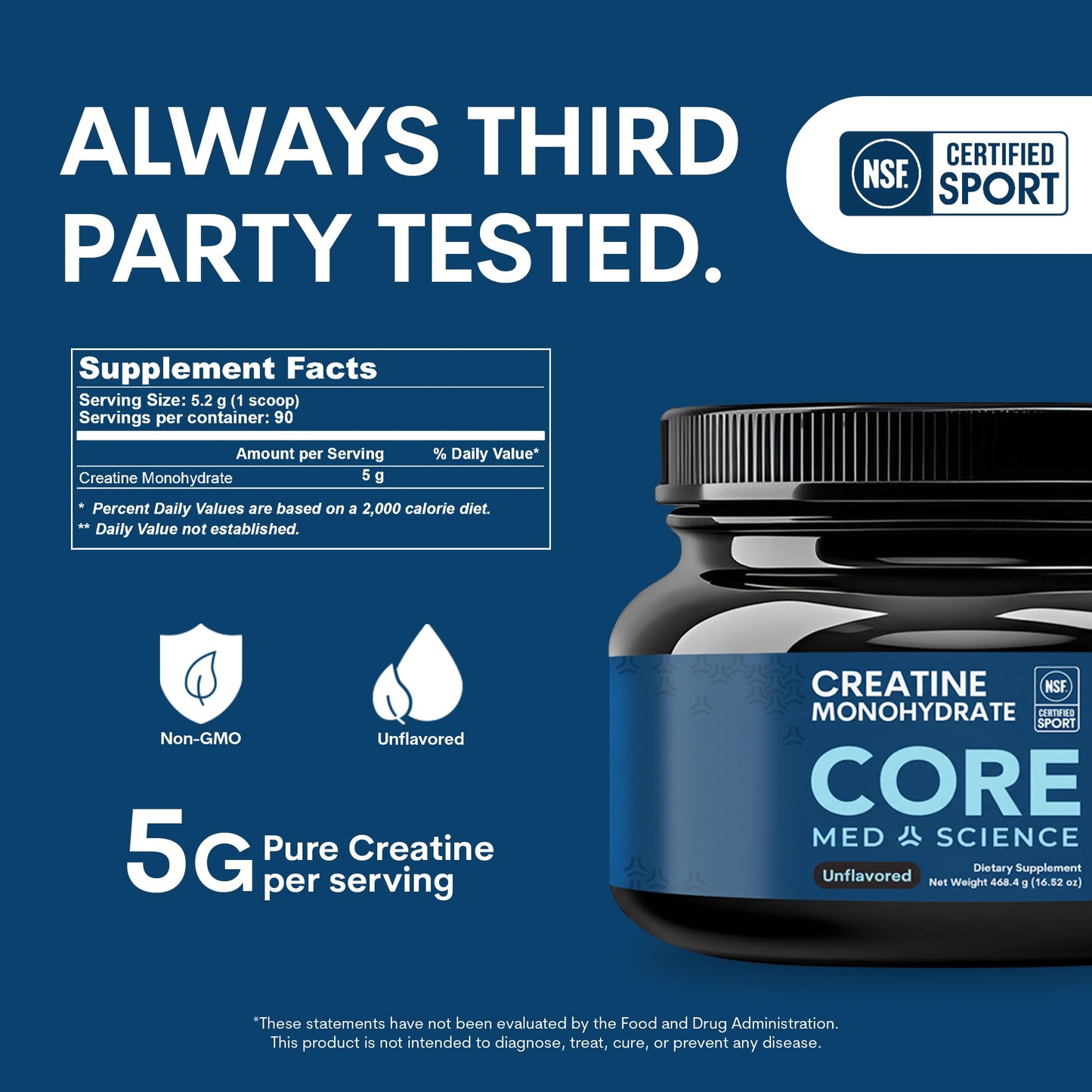 Core Med Science Creatine Monohydrate Powder, 16.52 oz
