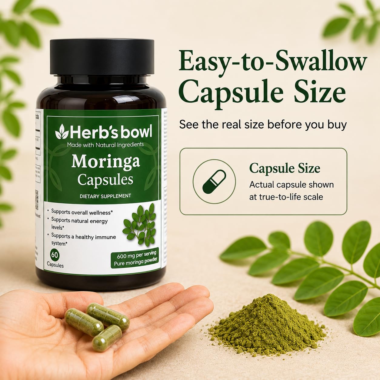 Herb'sbowl Organic Moringa Capsules, 60 Capsules