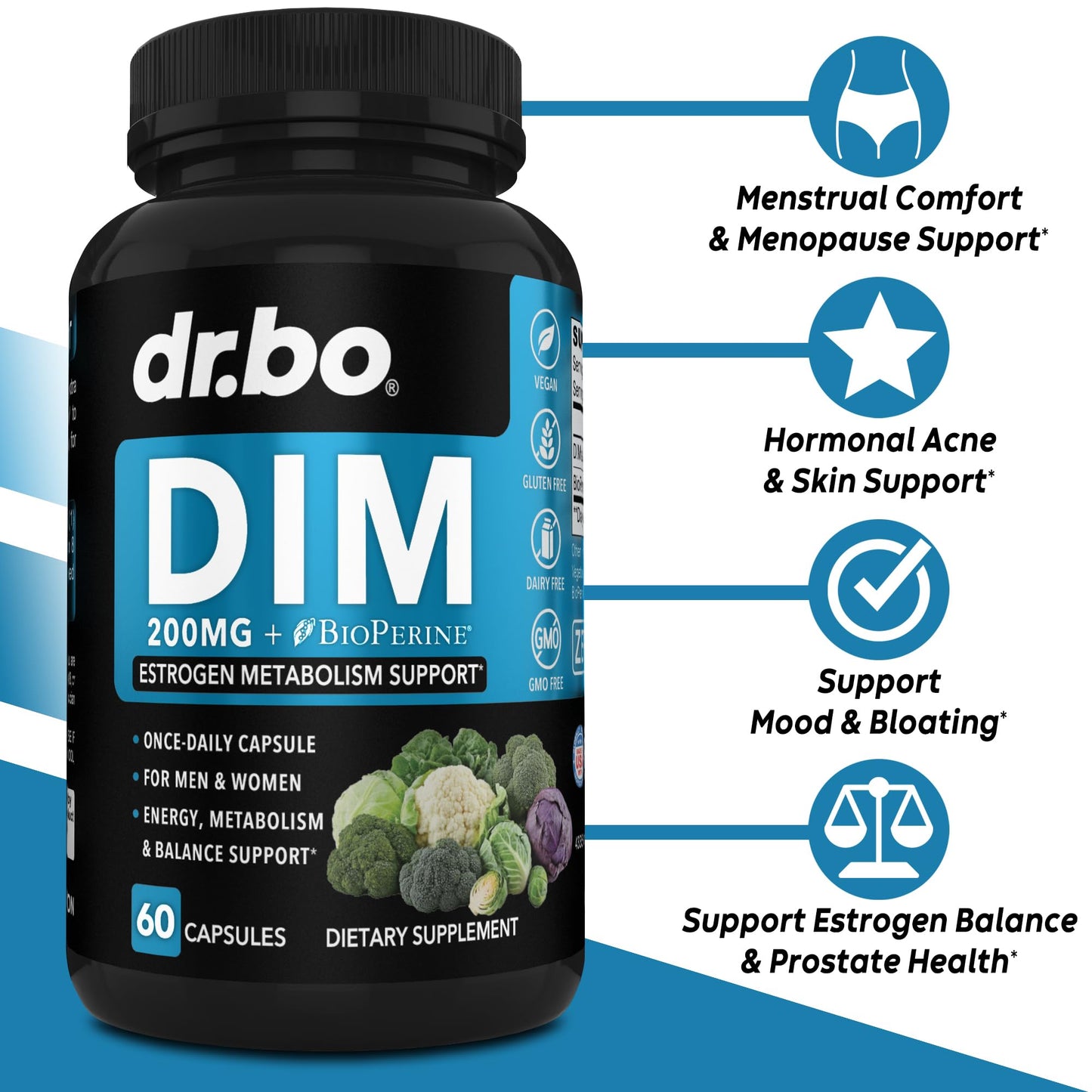 DR. BO Diindolylmethane (DIM) Supplement 200mg, Capsule, 60 Count