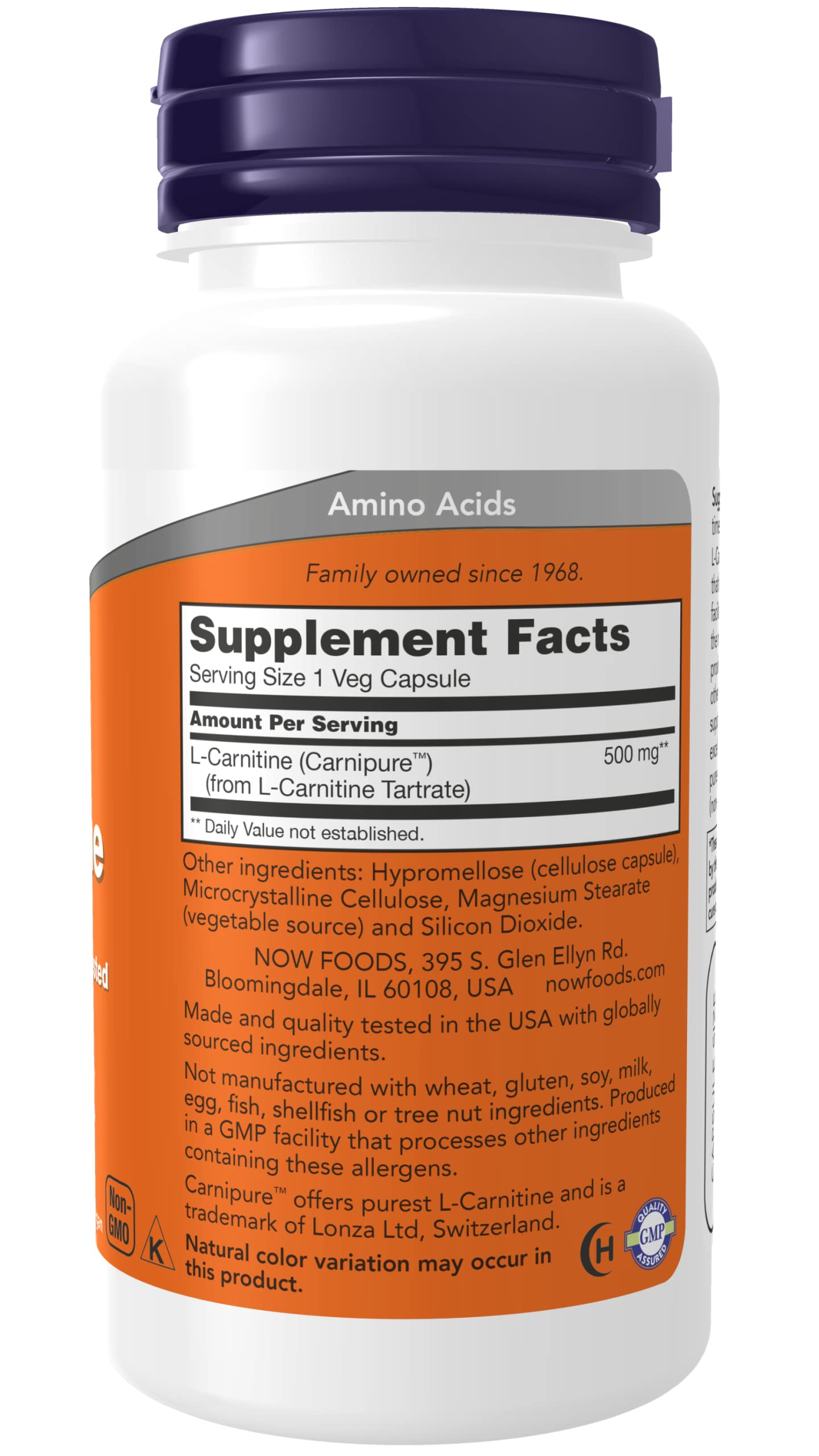 NOW Foods Carnitine 500mg Capsules, 60 Capsules
