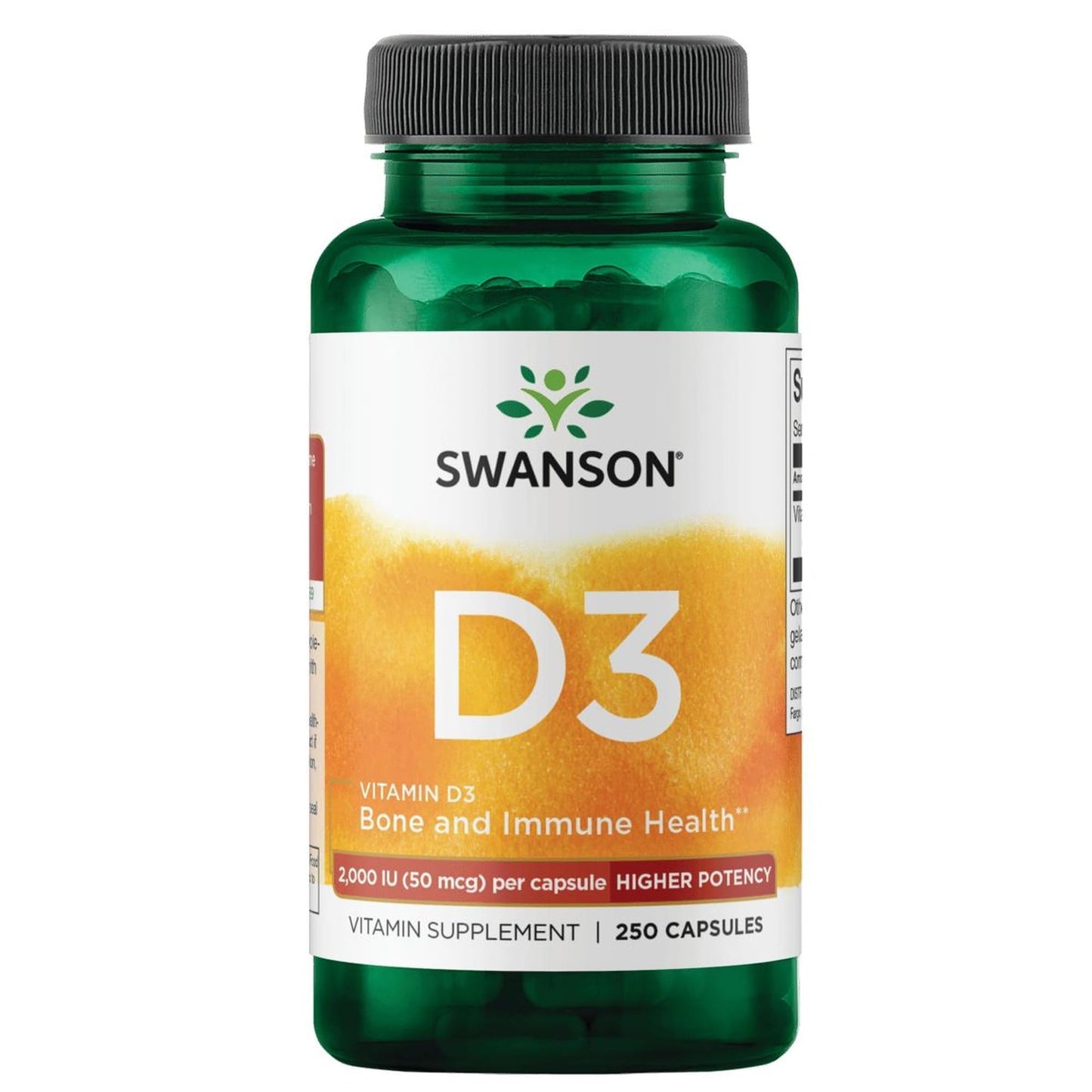 Swanson Vitamin D-3 2000 IU - Sunshine Vitamin Bone, Immune Support, 250 Capsules