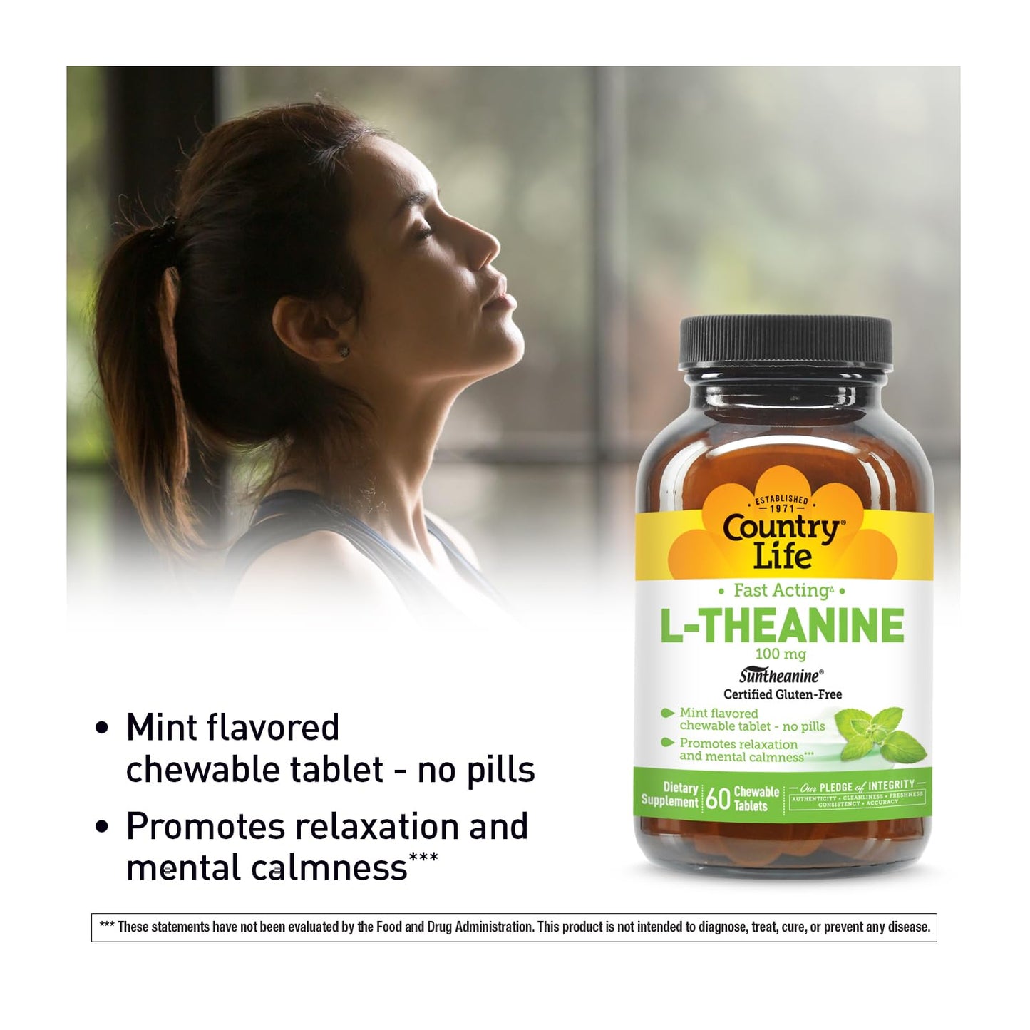 Country Life L-Theanine Fast-Acting 100mg Tablets, 60 Count