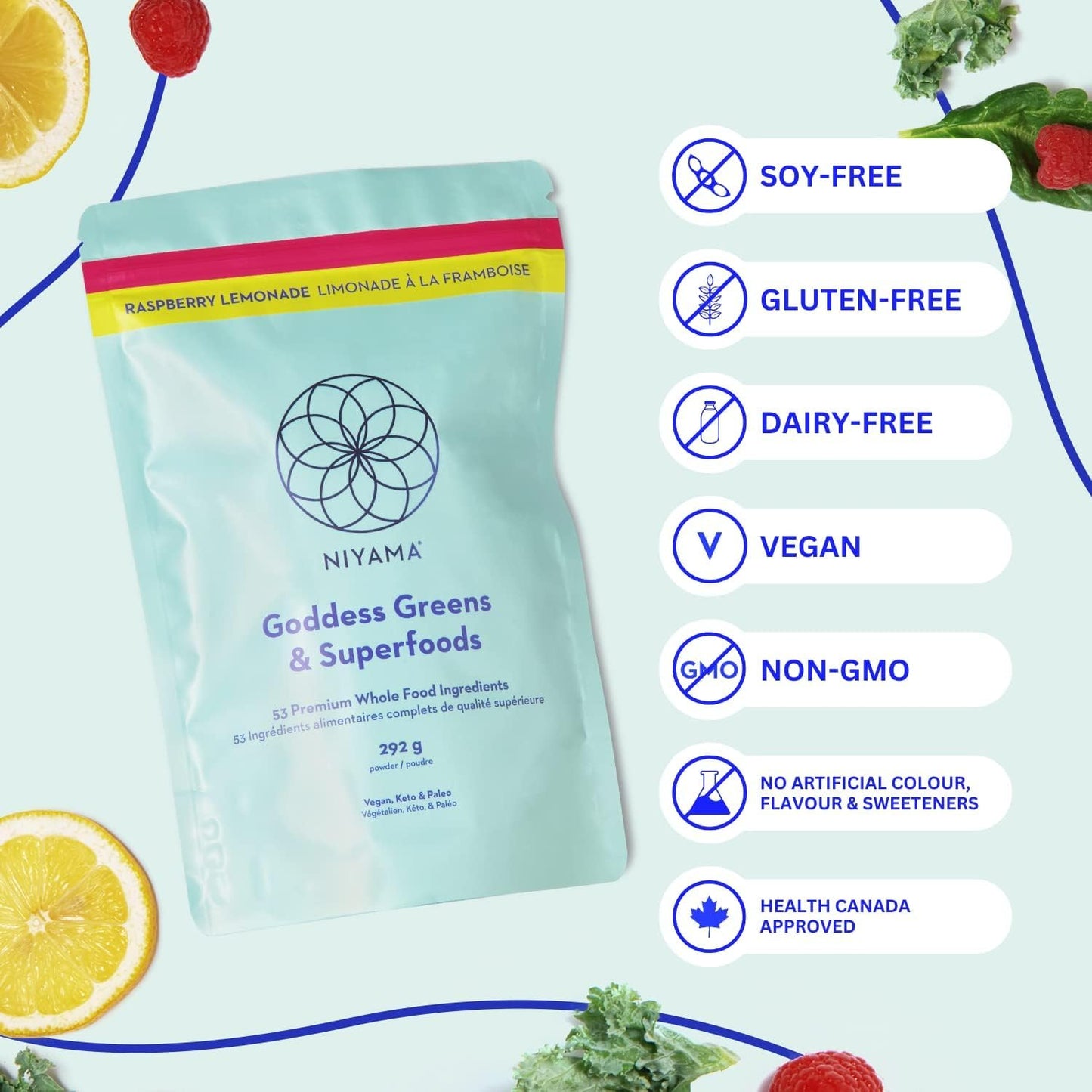 Niyama Goddess Greens Superfood Powder Raspberry Lemonade Flavour, 10.3 Ounce
