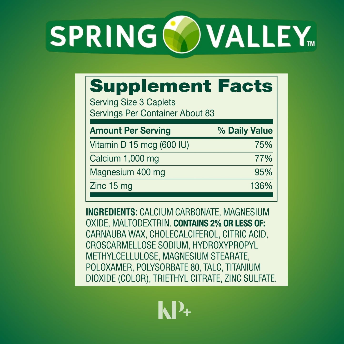 Generic Calcium, Magnesium, Zinc Plus Vitamin D3 Dietary Supplement, 500 Tablets