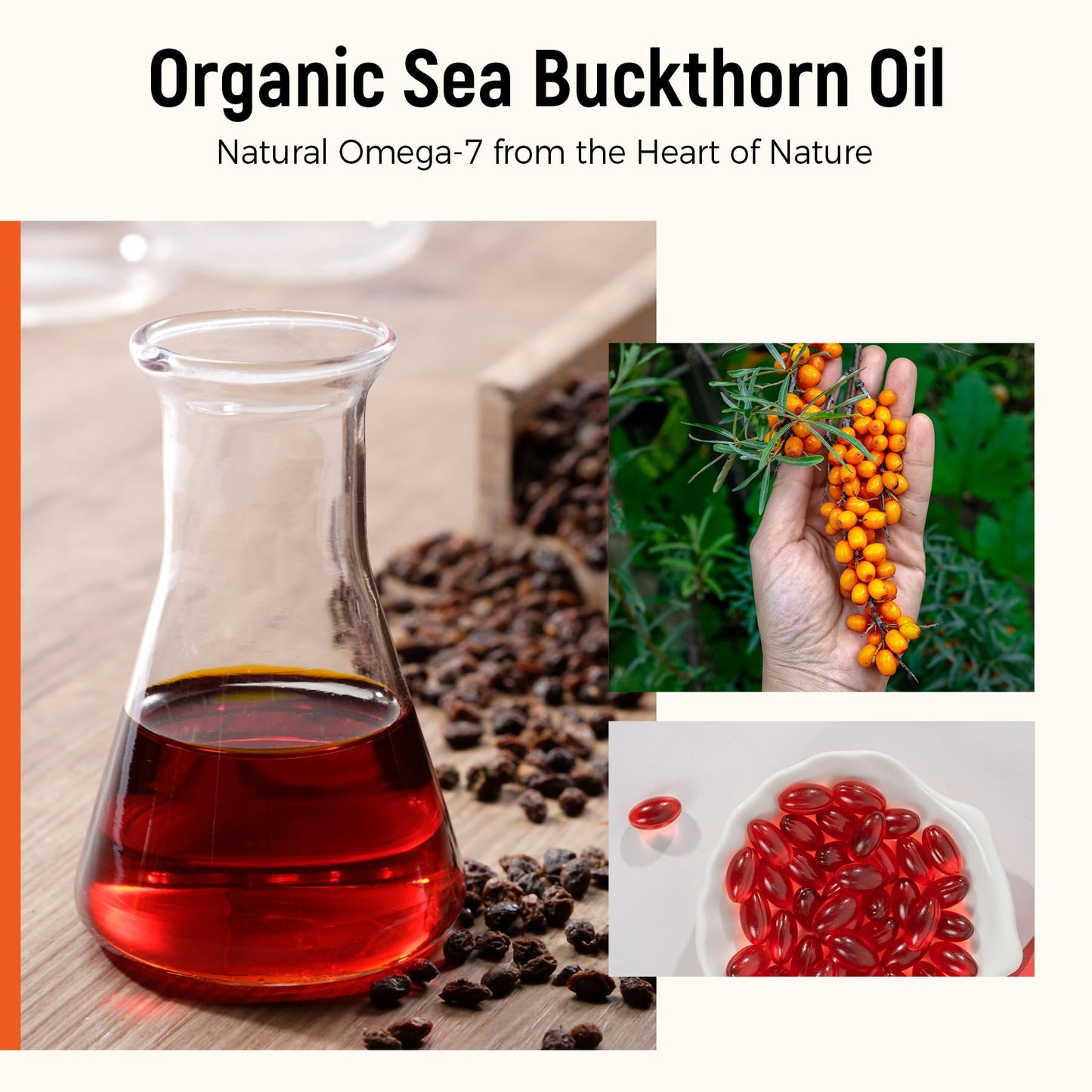 Laicuherb Sea Buckthorn Oil Capsules for Skin, Immune & Hair, 1000mg per Serving, Omega 7-3-6-9, 30 Capsules