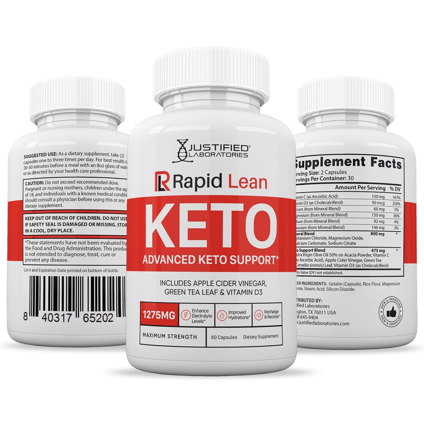 Justified Laboratories Rapid Lean Keto ACV Extreme 1675MG Keto Support Blend Capsules 60
