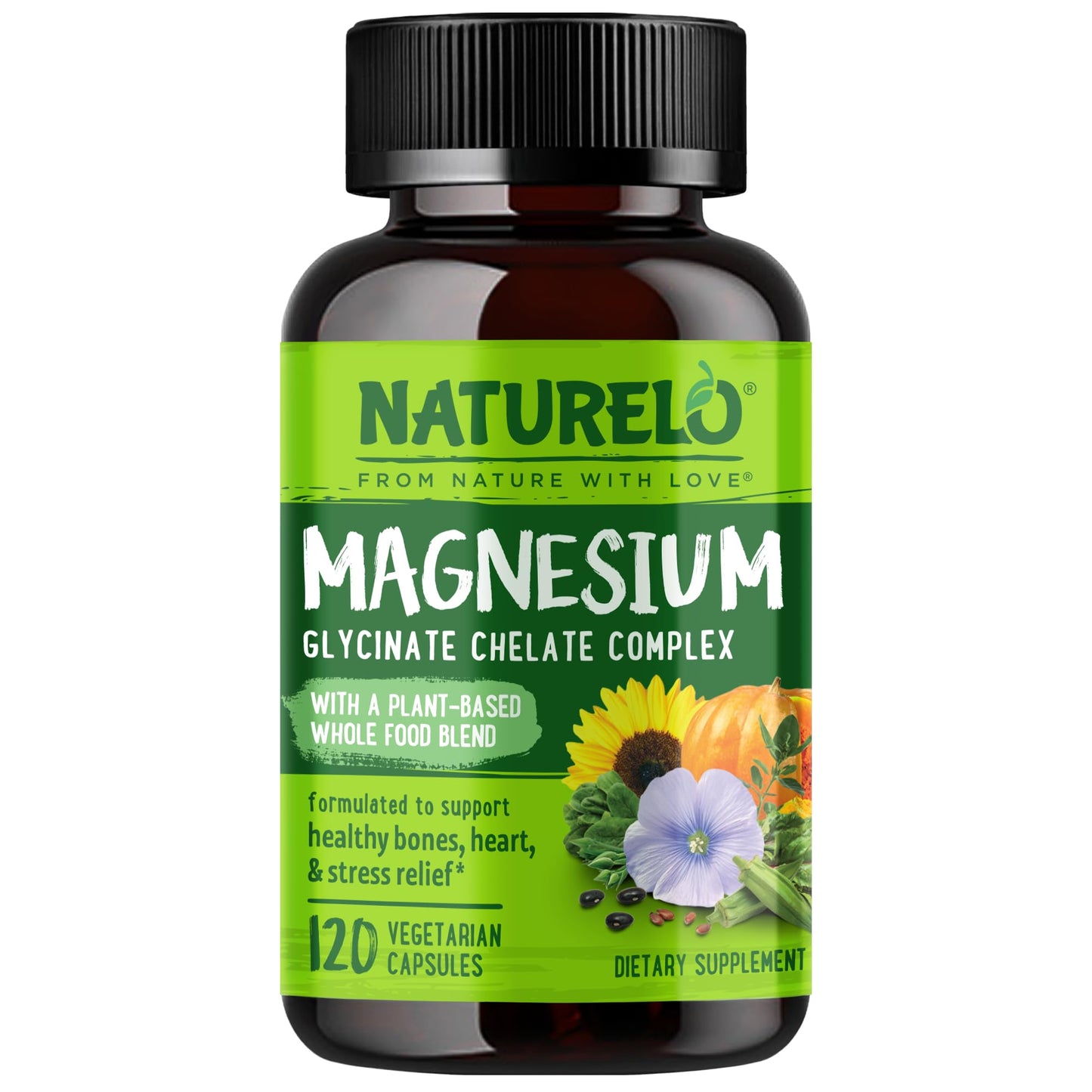 NATURELO Magnesium Glycinate Chelate Complex Capsules, 120 Capsules