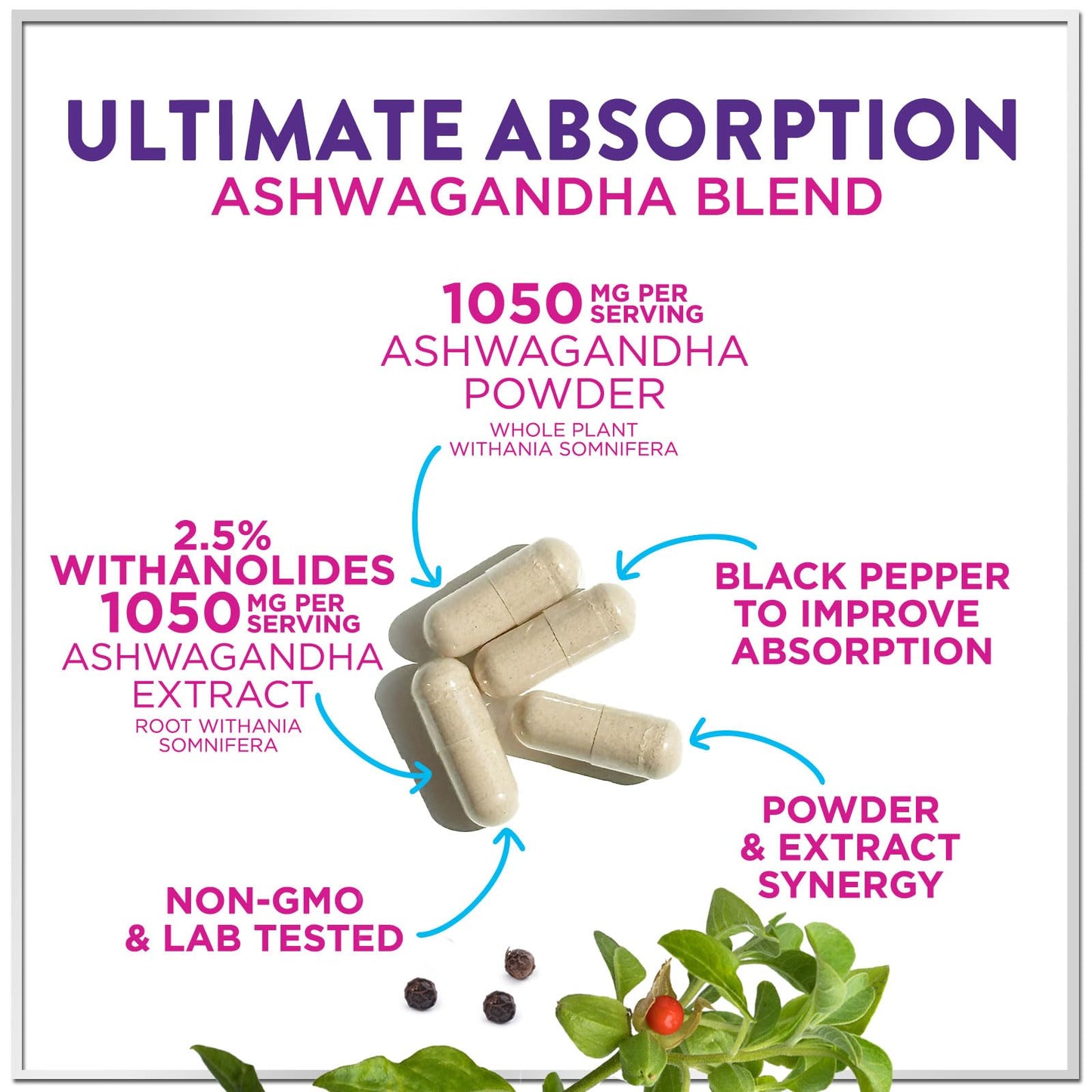Hello Lovely! Ashwagandha Supplements for Women Extra Strength with Black Pepper Extract Capsules, 60 Count