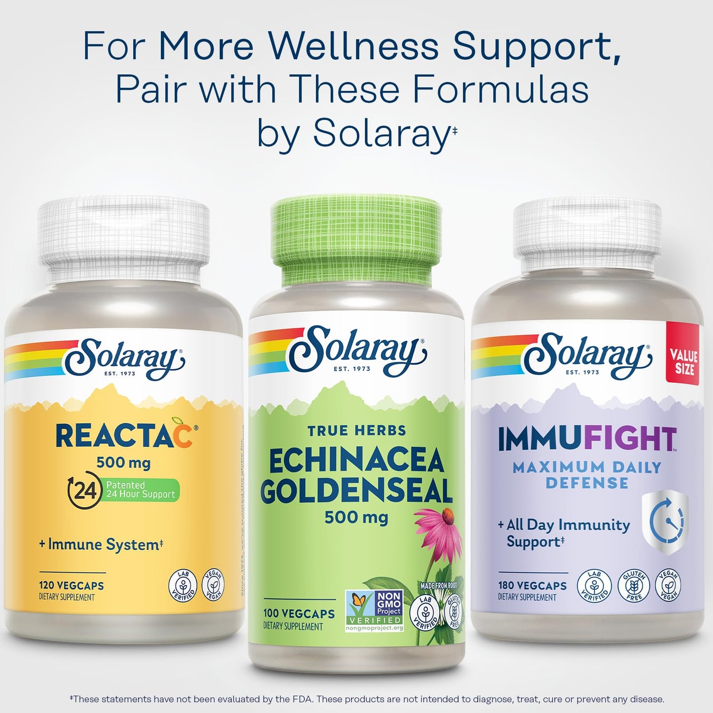 SOLARAY Echinacea Root & Goldenseal Root Supplement Capsule, 100 Count