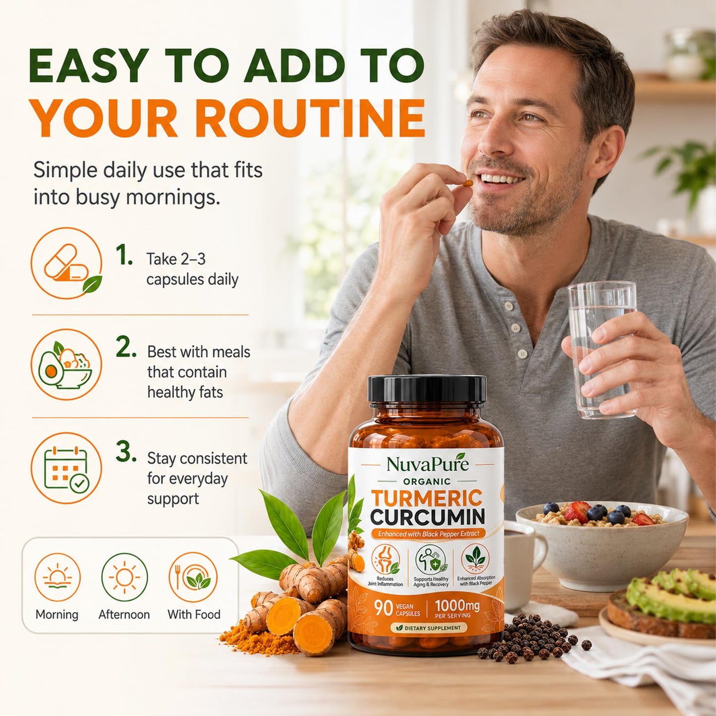 LUXEBARE NuvaPure Turmeric Curcumin with Black Pepper Capsules 90