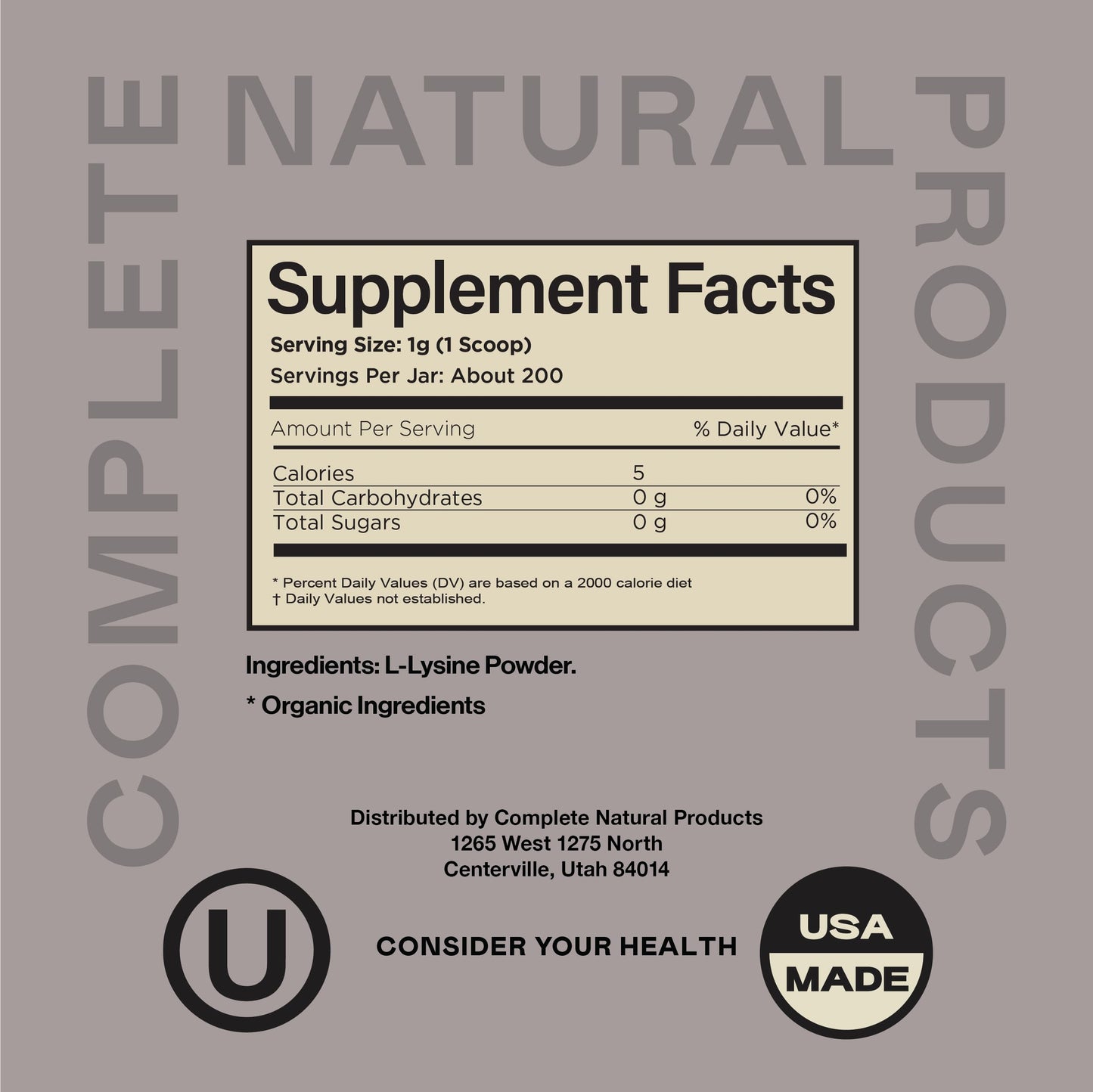 Complete Natural Products L-Lysine Powder Supplement, 8 oz