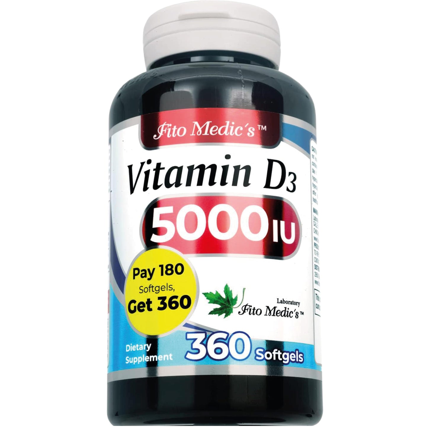 FITO MEDIC'S Vitamin D3 5000 IU Softgels, 360 Count