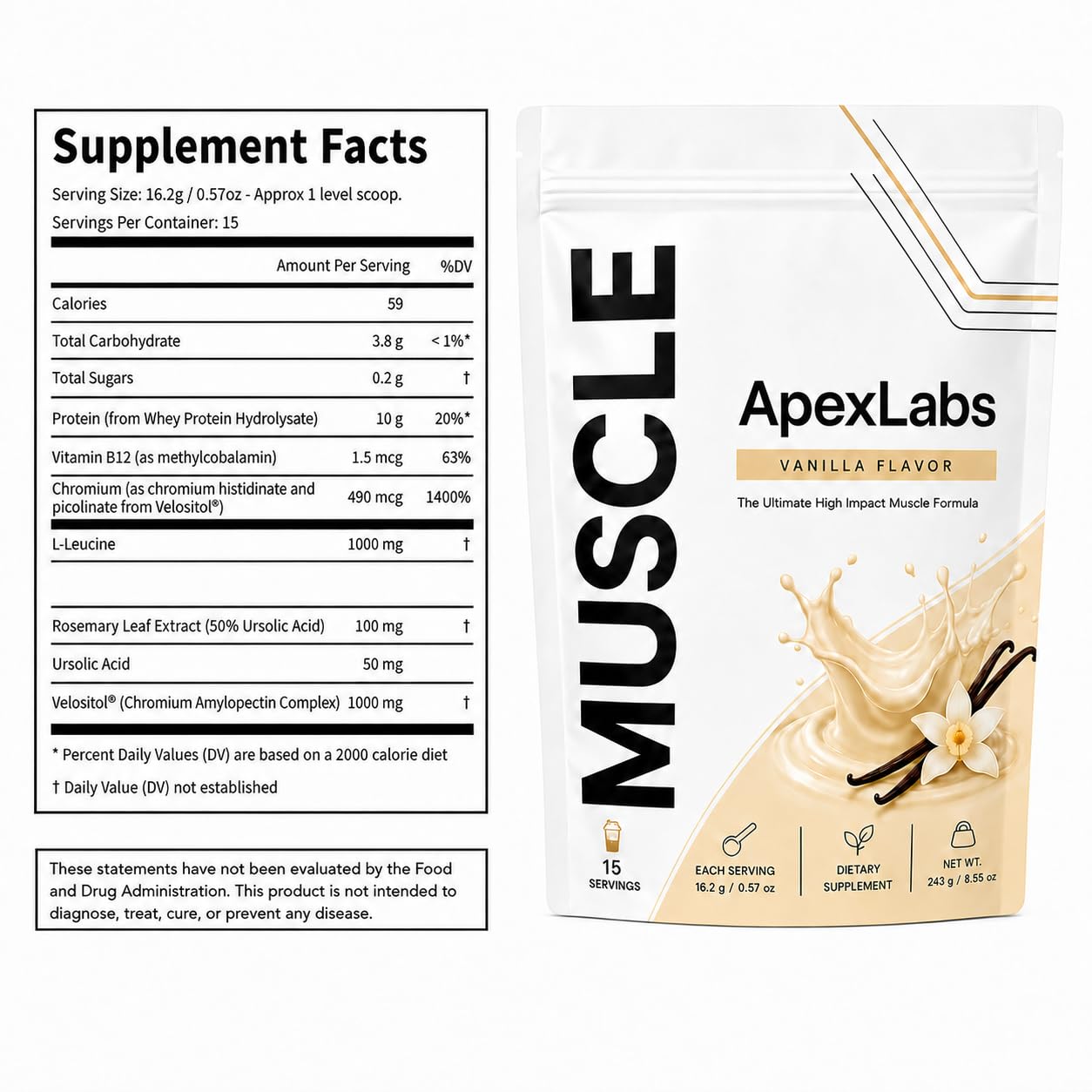 Apex Labs Muscle Powder Vanilla Flavor, 1 Ounce