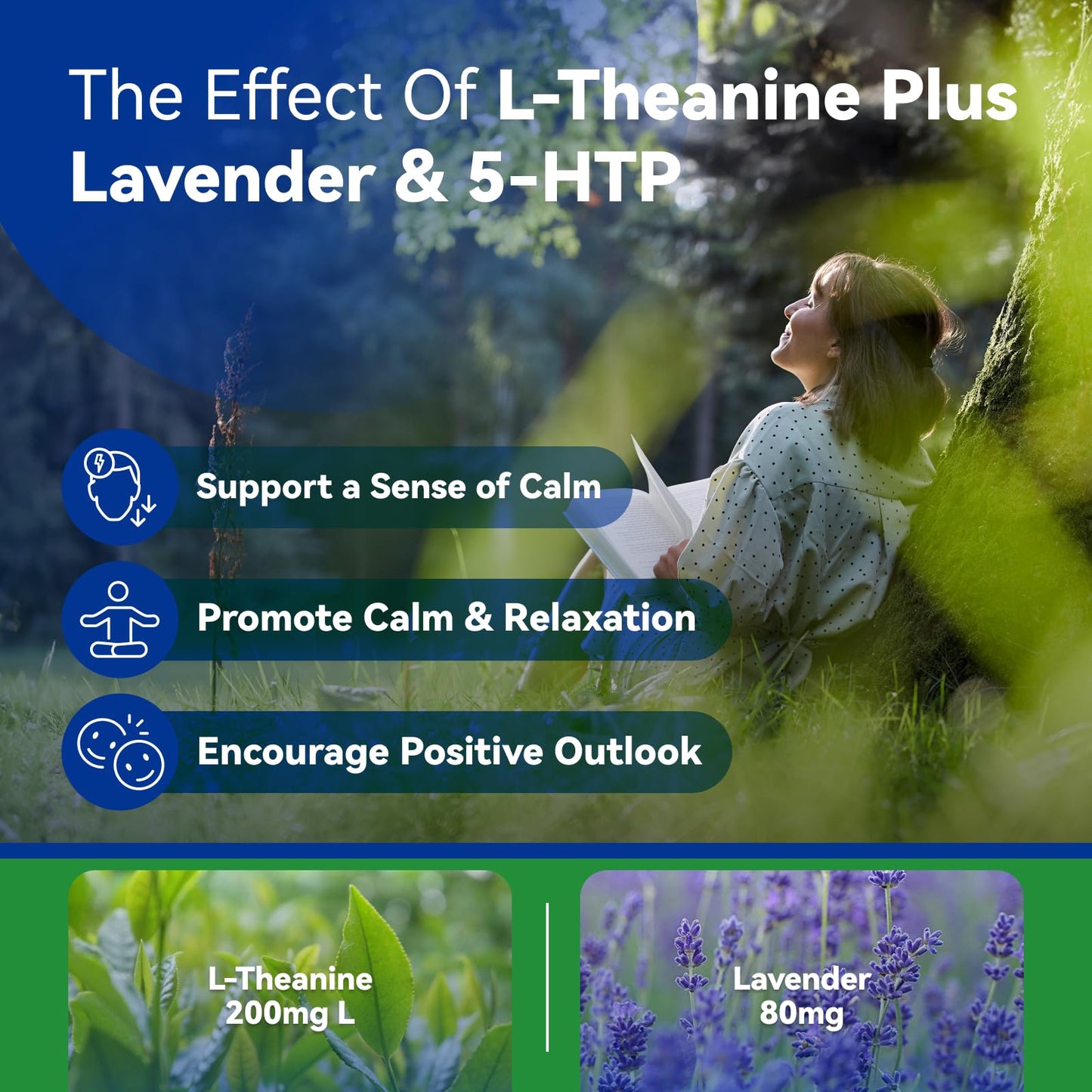 Inner Brightness L-Theanine 200mg, Magnesium, 5-HTP & Melatonin All-in-1 L-Theanine Supplement for Stress Relief, Focus & Cognition, Sleep Capsules 60 Count