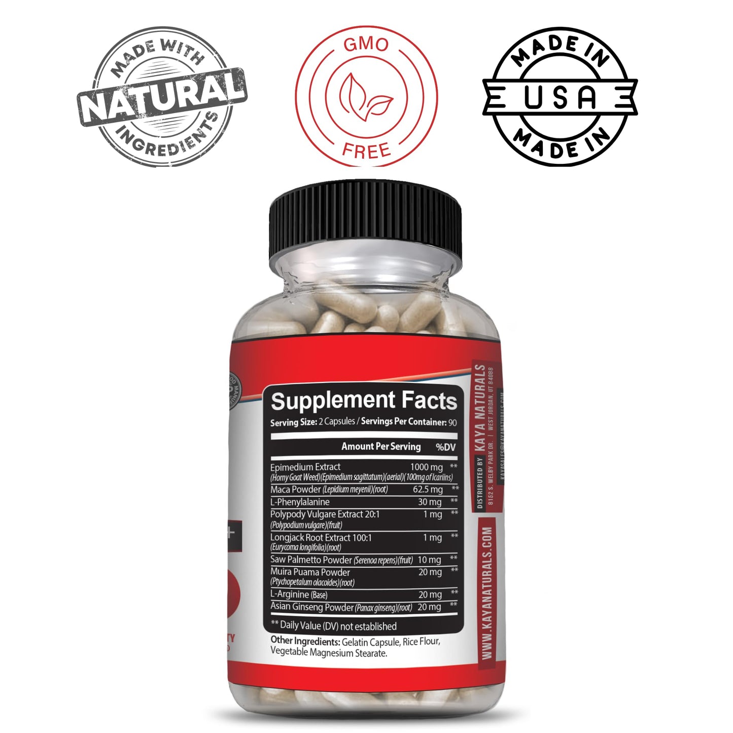 Kaya Naturals Horny Goat Weed Extract - Maca - Extra Strength Complex with Saw Palmetto Ginseng, Arginine Vitamin Supplement Capsule 180 Count