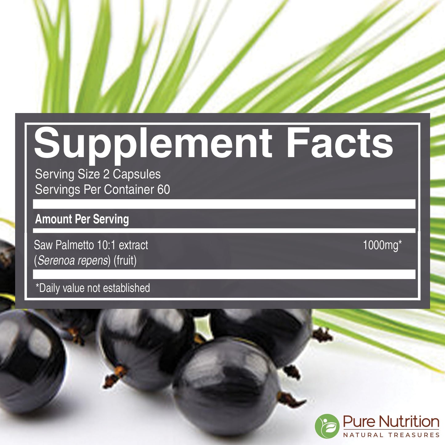 Pure Nutrition Natural Treasures Saw Palmetto 10:1 Extract Capsules 120 Count