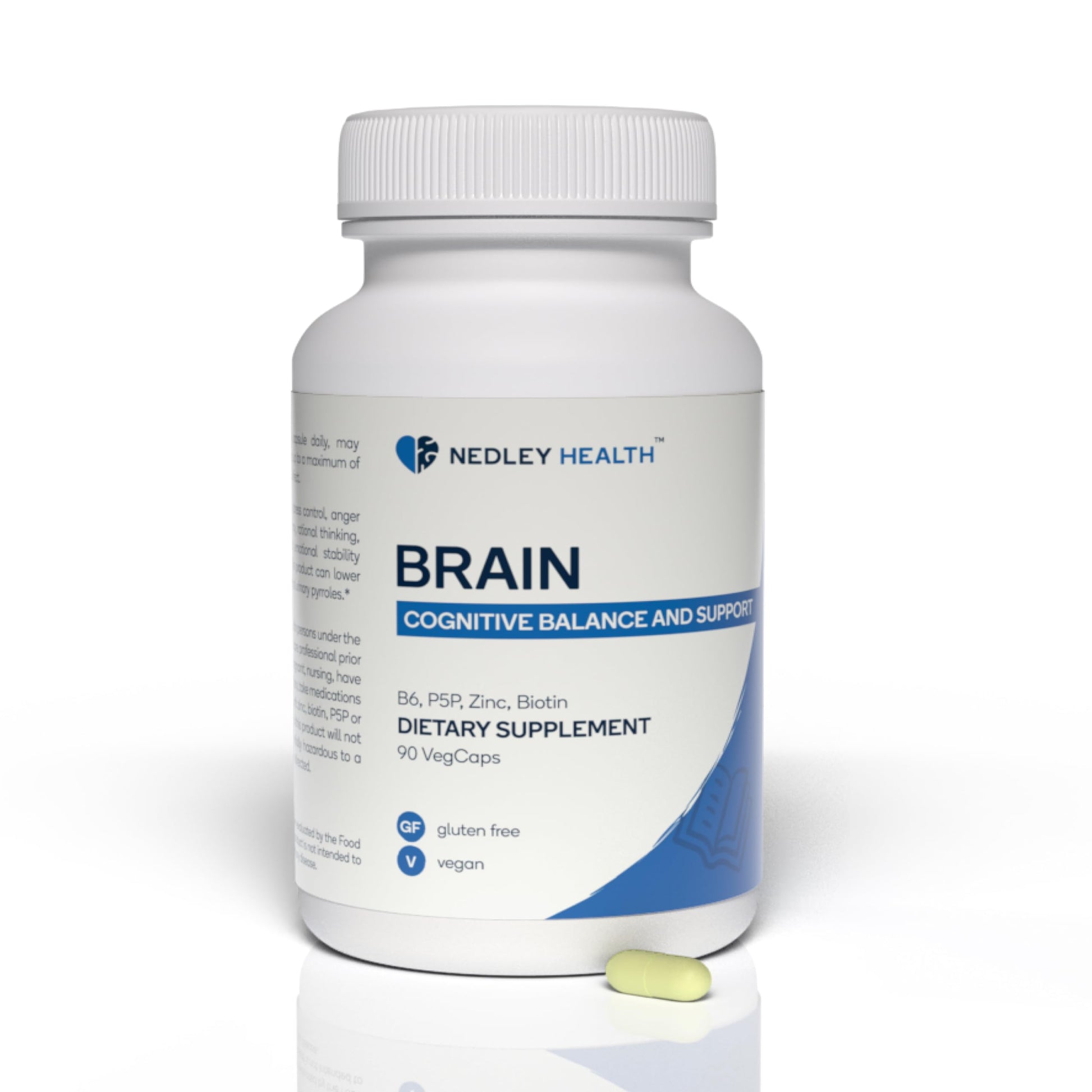 Nedley Health Brain - Balanced Neurotransmitter Support Supplement - Zinc, B6, Biotin for Cognitive Function, 90 Veggie Capsules