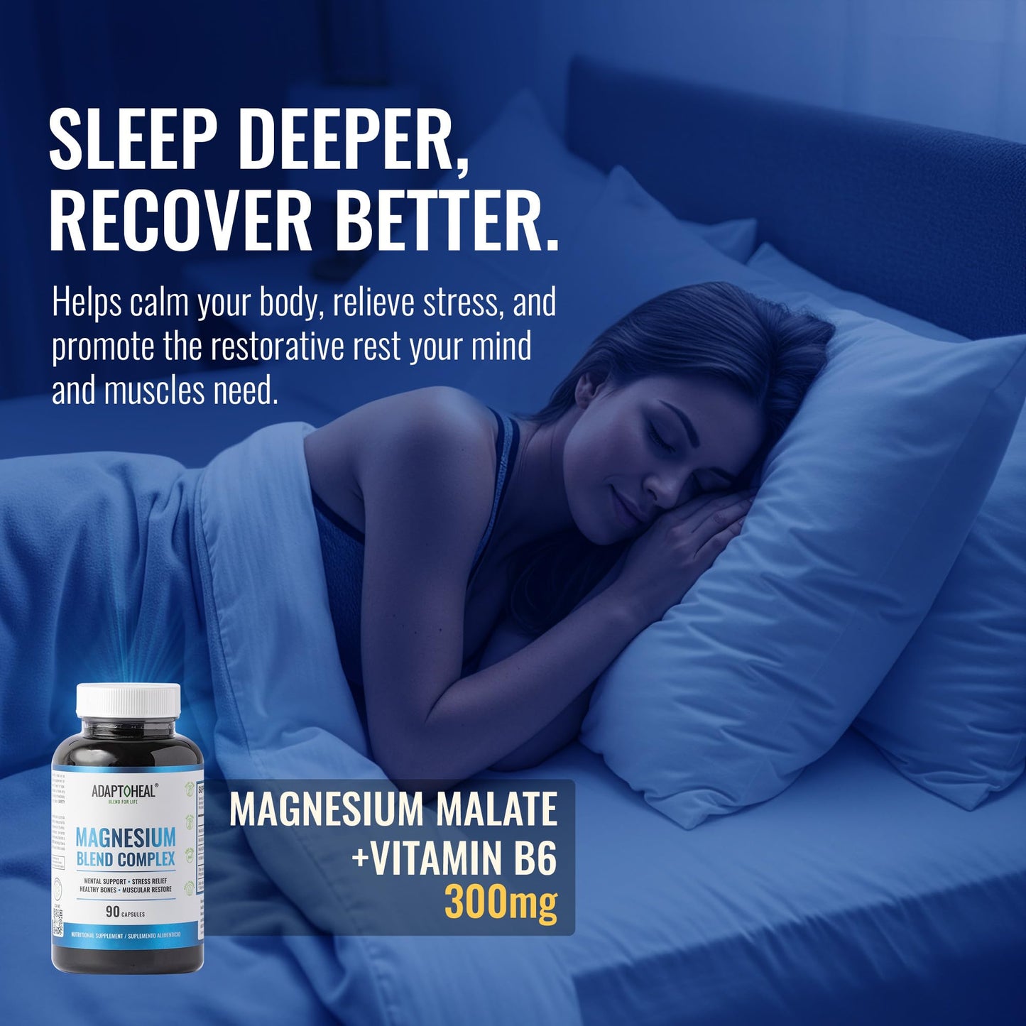 ADAPTOHEAL Magnesium Complex – Glycinate, Malate & Citrate with Vitamin B6, 90 Capsules