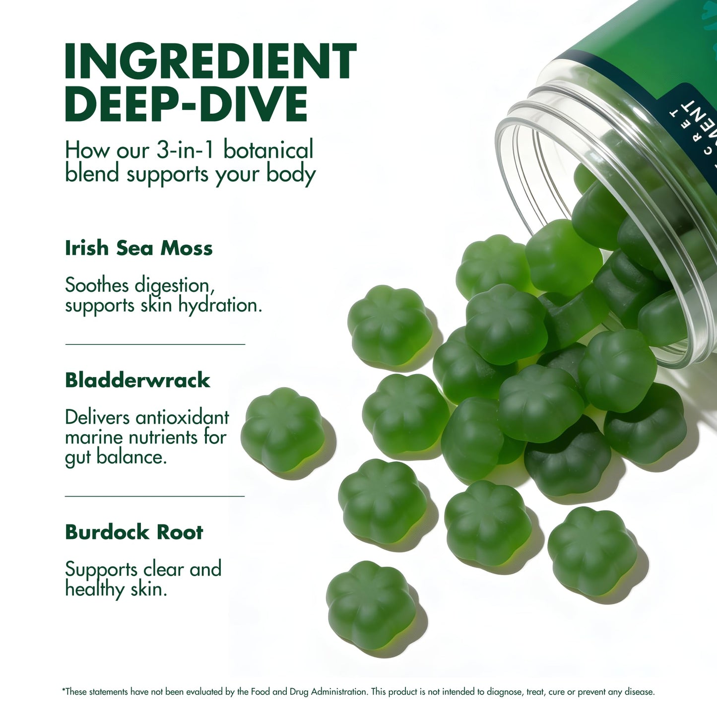Secret Element Sea Moss Gummies with Bladderwrack & Burdock Root, Apple Flavor, 60 Gummies
