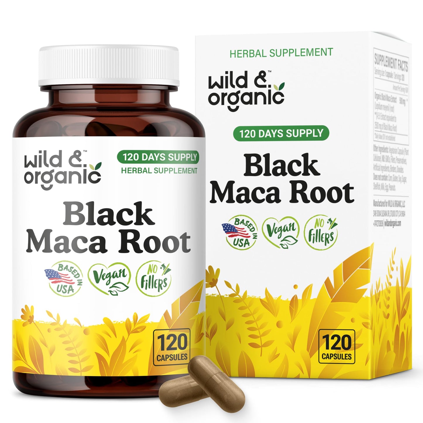Wild & Organic Black Maca Root Capsules 120 Count