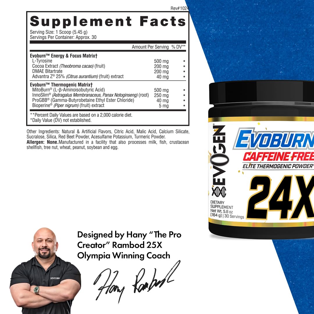 Evogen Evoburn Caffeine Free Thermogenic Fat Burner Powder, 9.6 Ounce