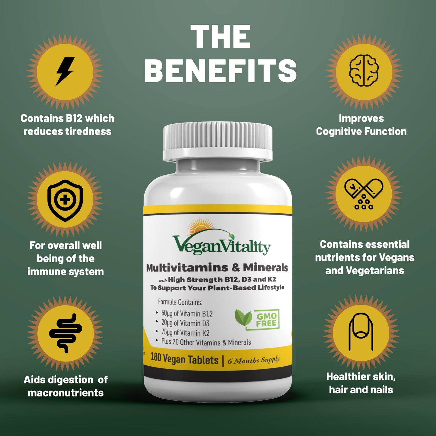 Vegan Vitality Energy Booster Bundle - Vegan Multivitamins and Super Mushroom Complex 2 Capsules