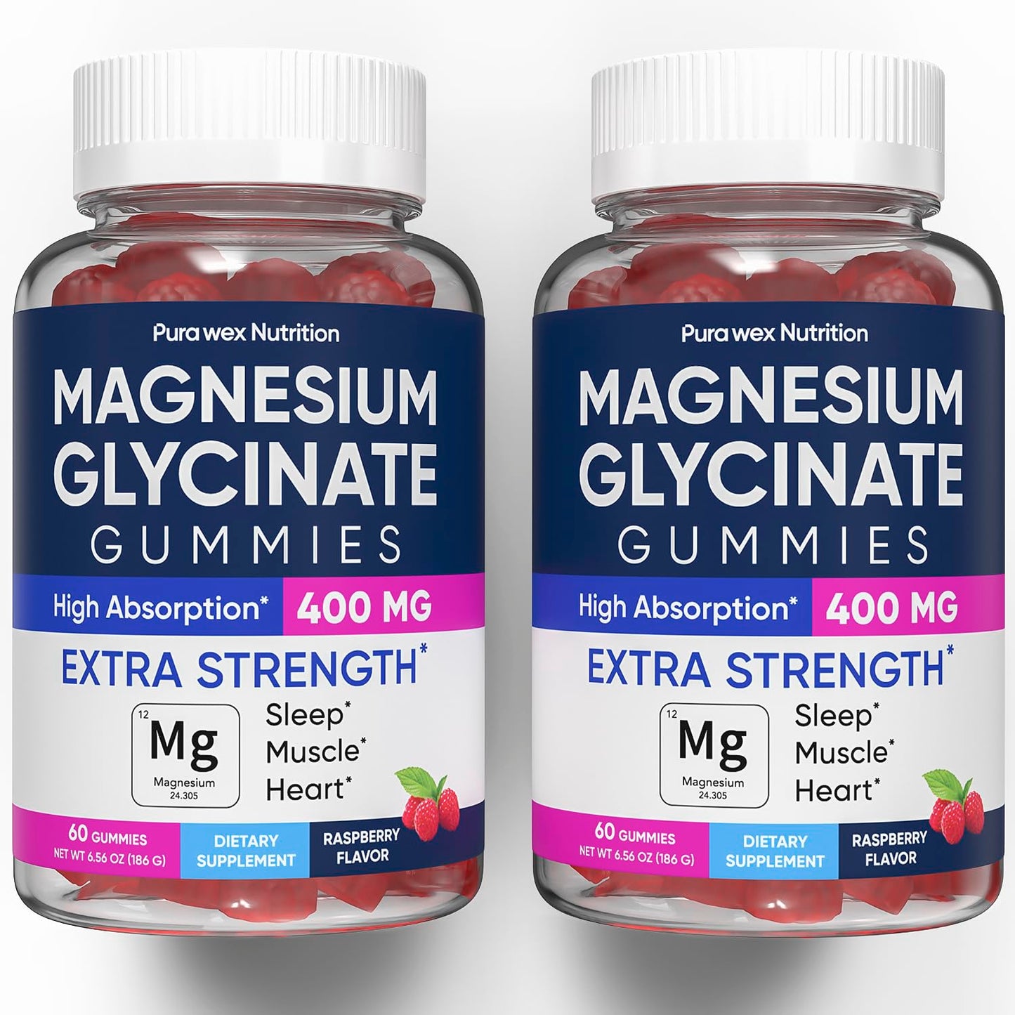 PURA WEX NUTRITION Magnesium Glycinate Gummies 400mg Extra Strength 120 Count