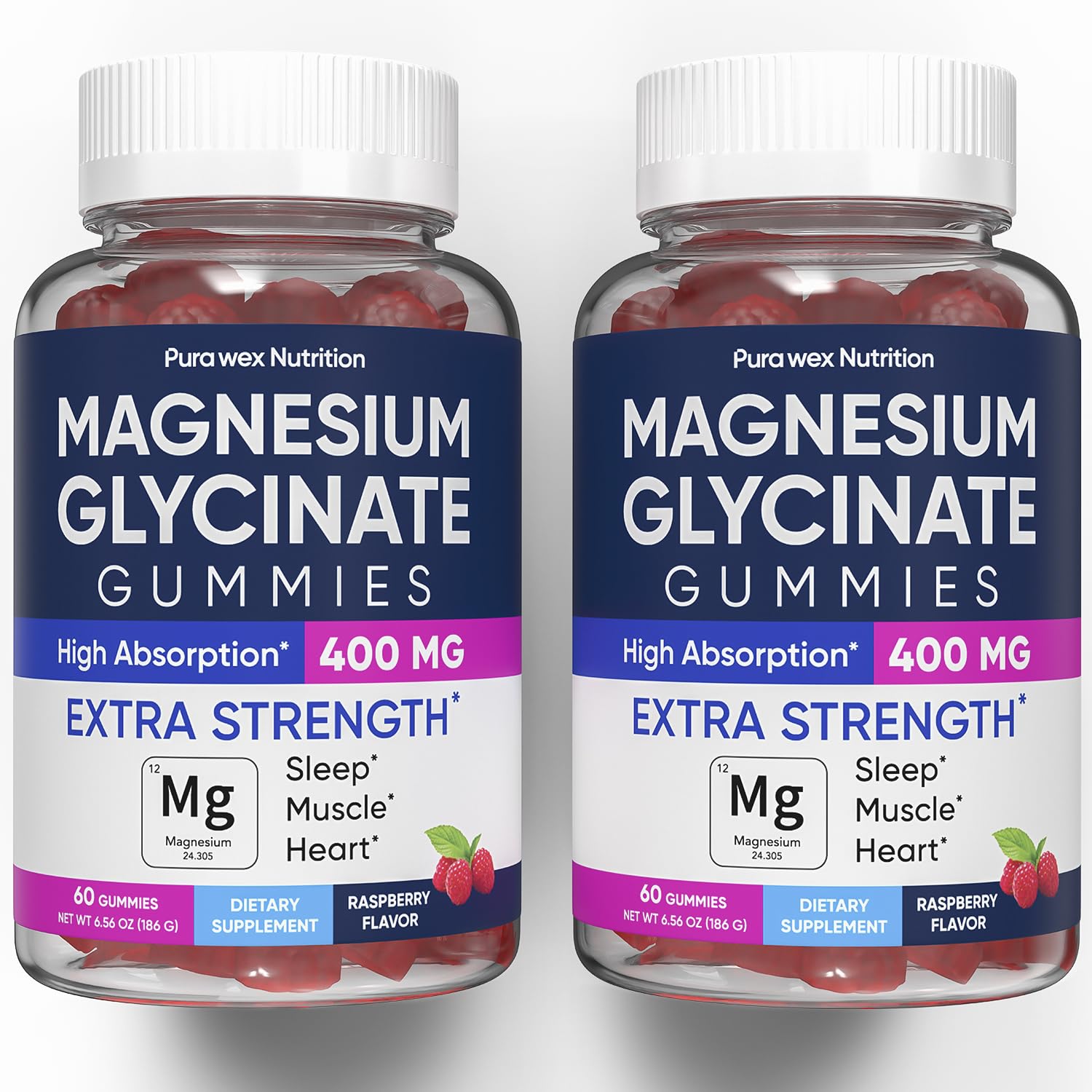 PURA WEX NUTRITION Magnesium Glycinate Gummies 400mg Extra Strength 120 Count
