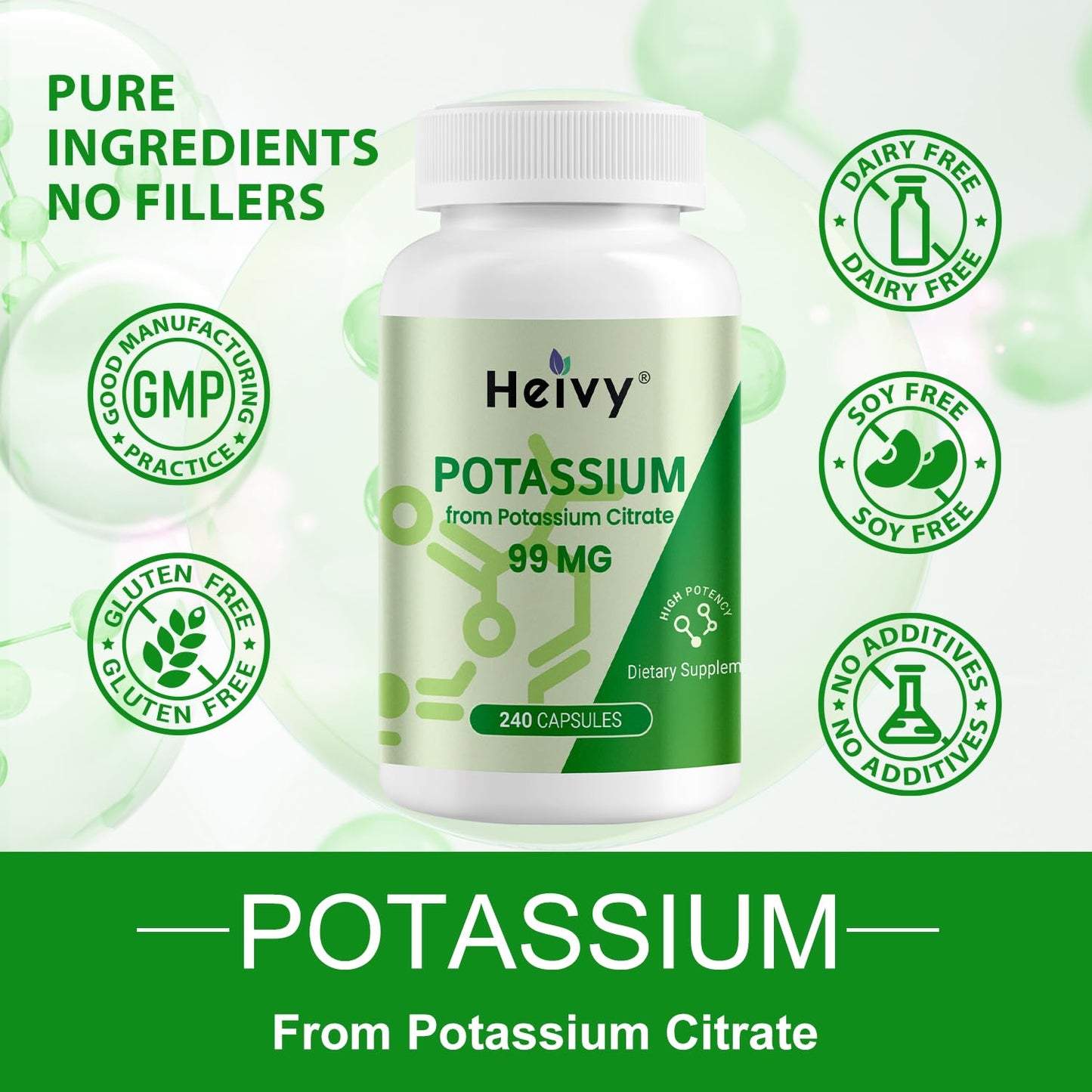 Heivy Potassium Citrate 99mg Capsules, 500 Count