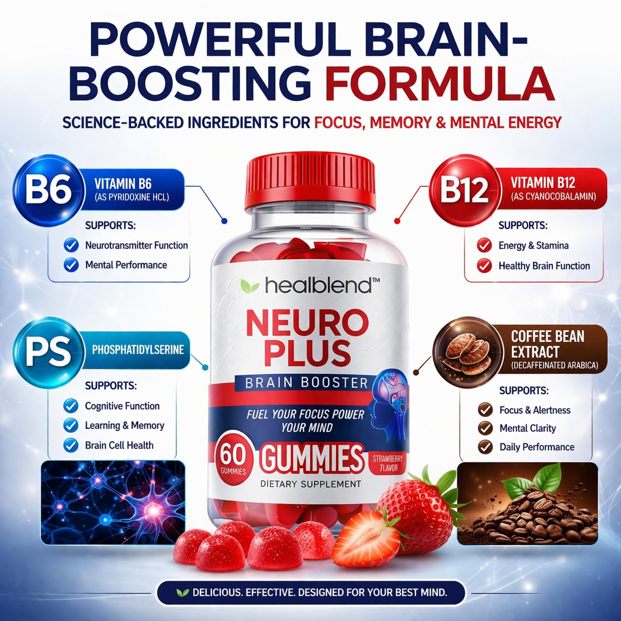 healblend Neuro Plus Brain Booster Gummies 60 Count