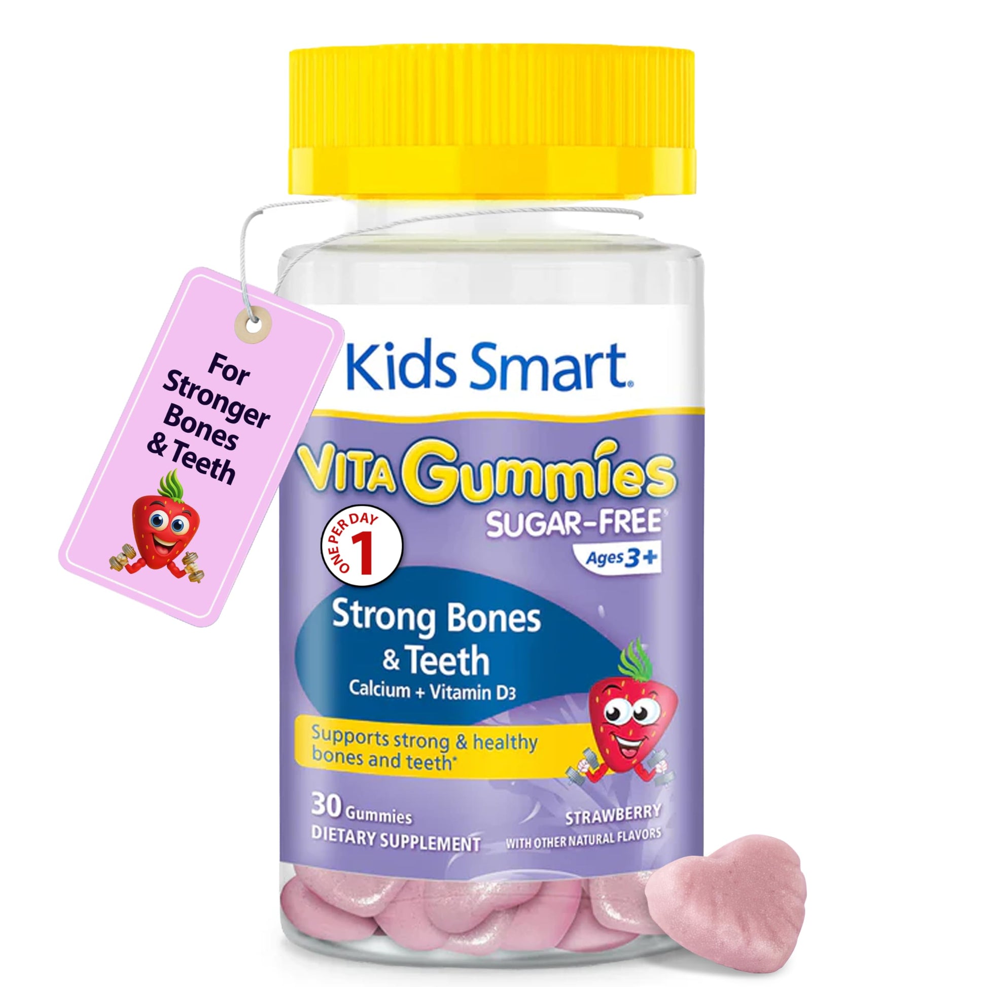 KIDS SMART Strong Bones Calcium + D3 Gummy, Bone & Teeth Support, Kids 3+, 30 Count