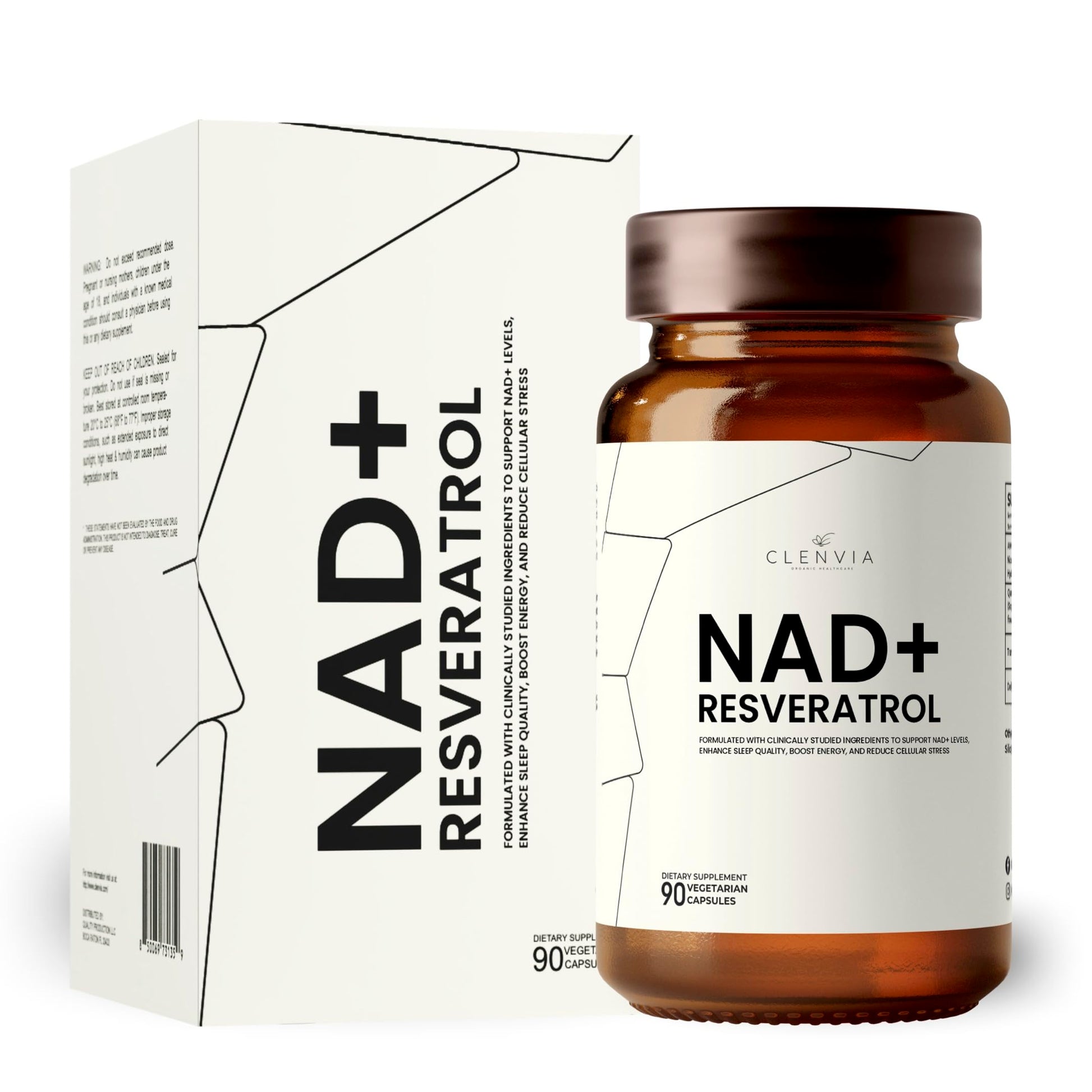 CLENVIA NAD+ Supplement with Resveratrol Capsules 90 Count