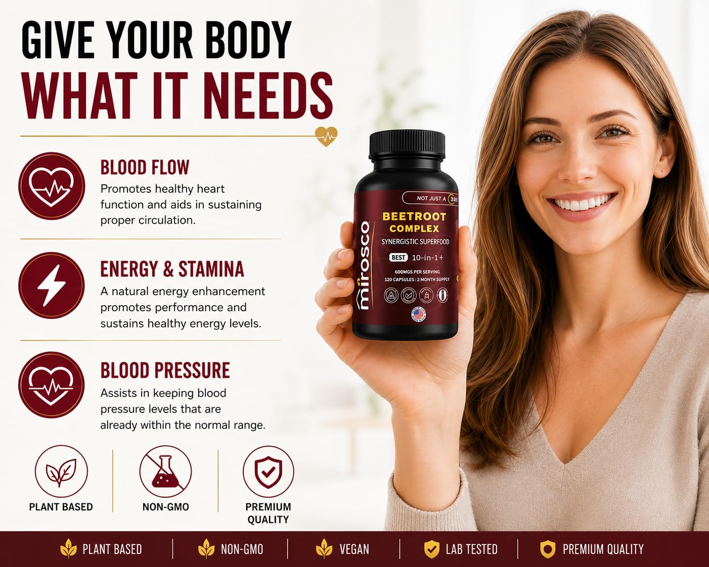 Mirosco Organic Beet Root Capsules 6000mg, 120 Capsules