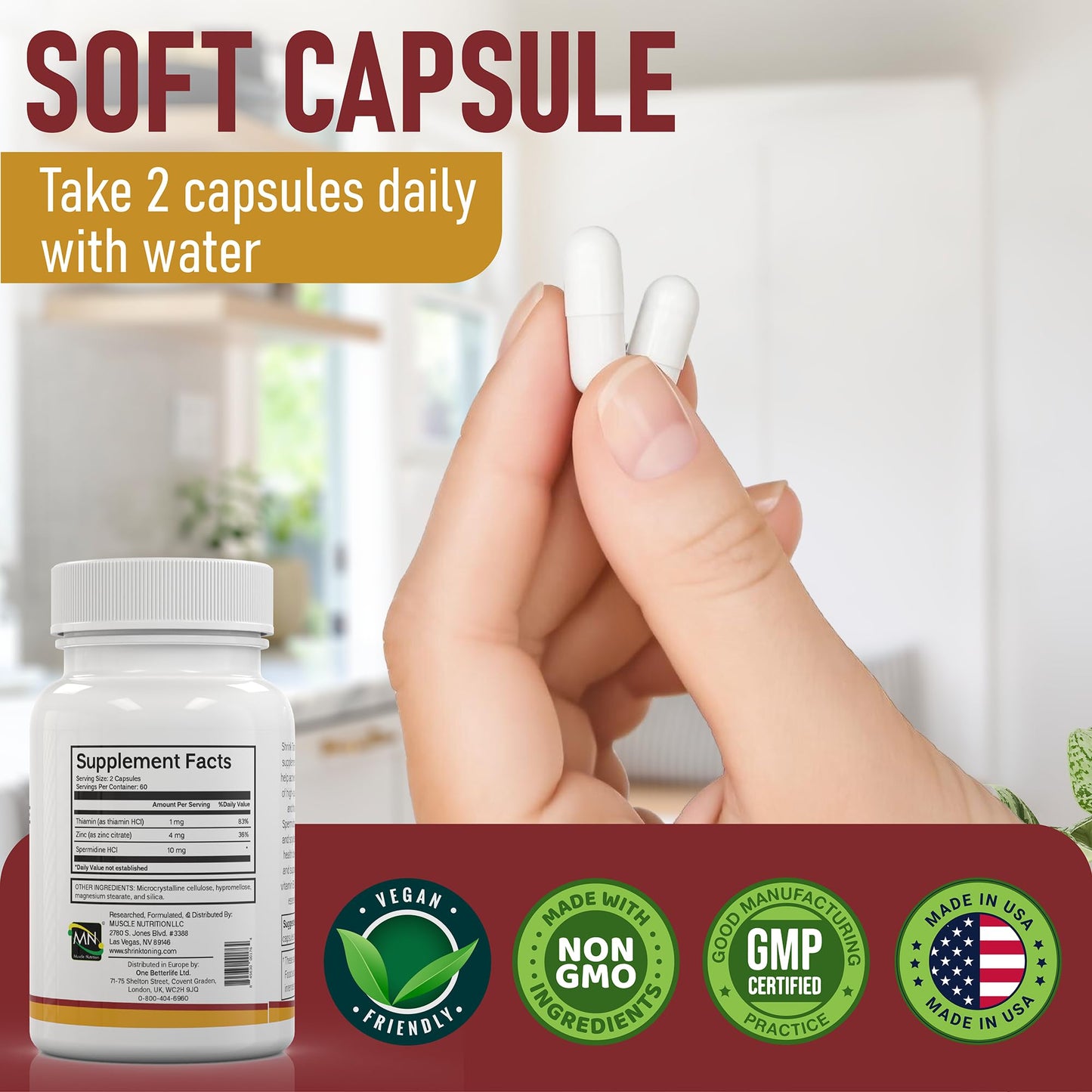 Shrink Spermidine Supplements Skin & Anti-Aging Support 120 Capsules