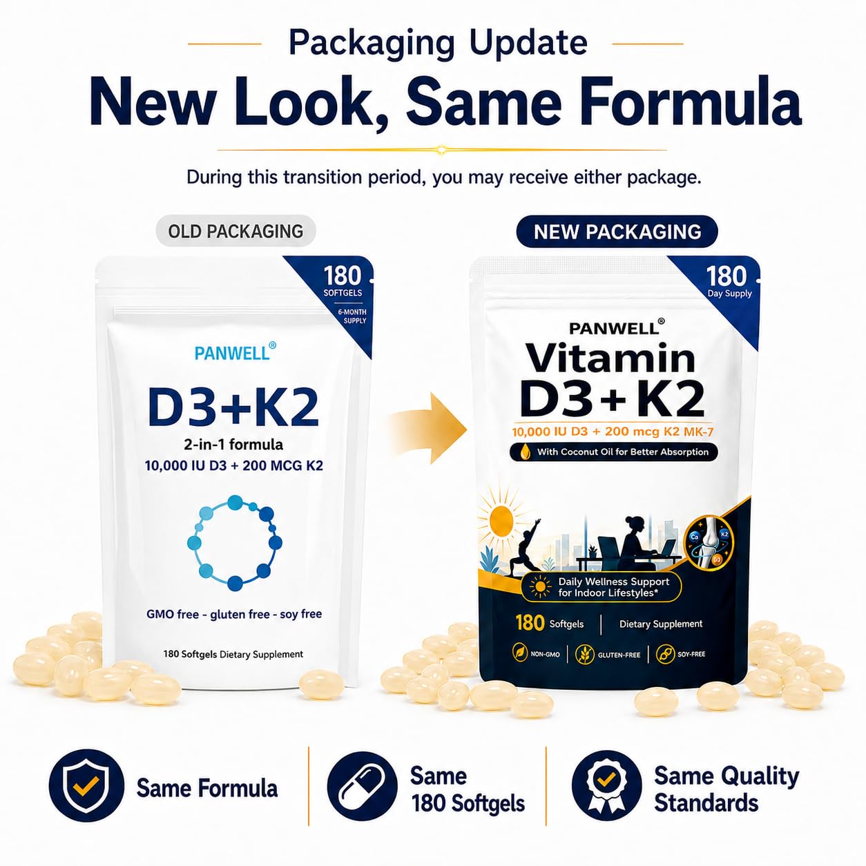 PANWELL Vitamin D3 K2 10000 IU Supplement, K2 MK-7 200 mcg Softgels 180 Count