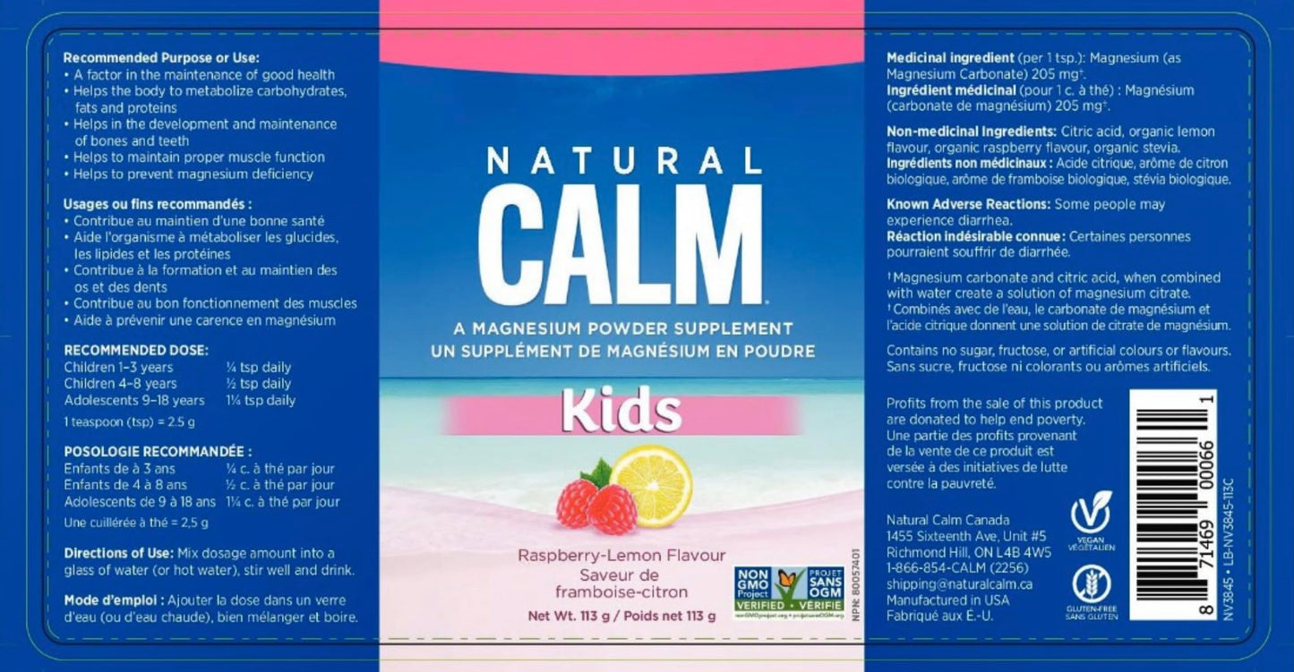 Natural Calm Magnesium Citrate Powder Kids Calm, 3.99 Ounce