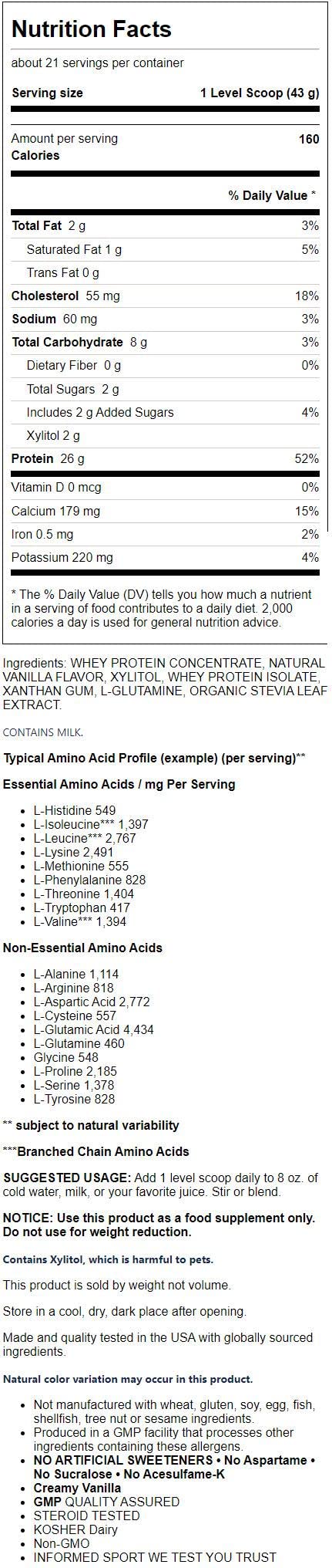 NOW Foods Sports Whey Protein Powder Natural Vanilla, 32 Servings