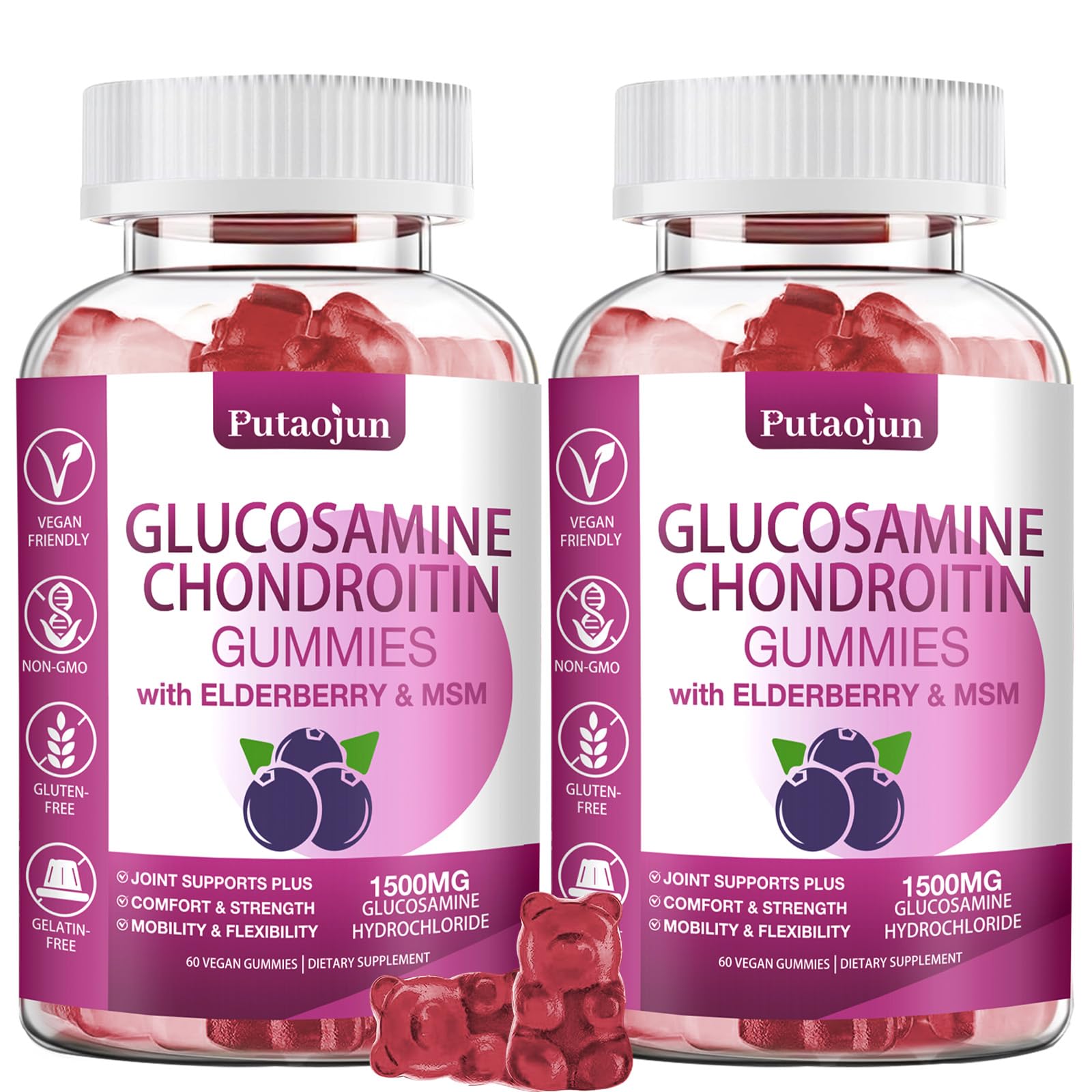Putaojun Glucosamine Chondroitin Gummies Extra Strength with MSM & Elderberry, 120 Gummies