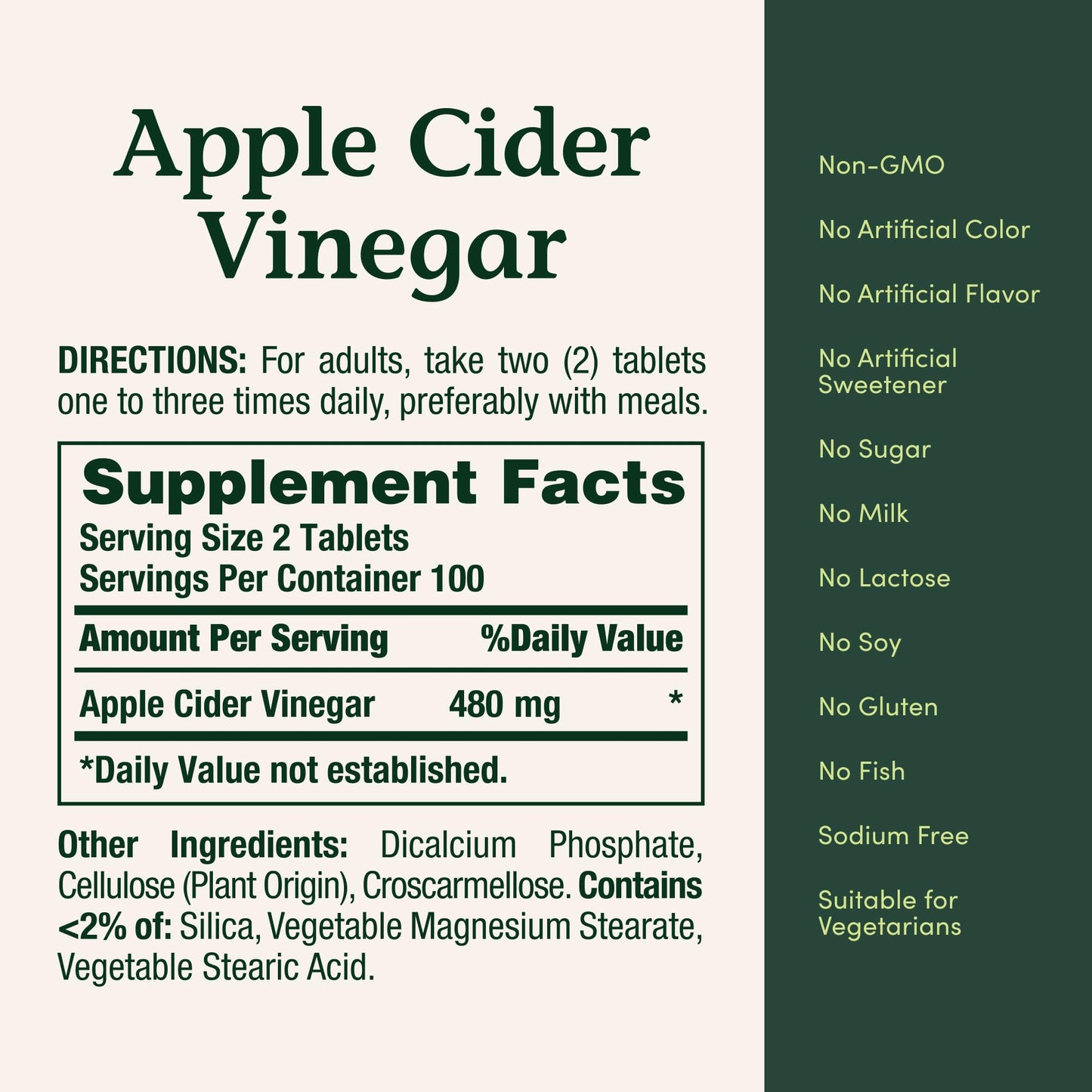 Nature's Bounty Apple Cider Vinegar 480mg Tablets, 200 Tablets